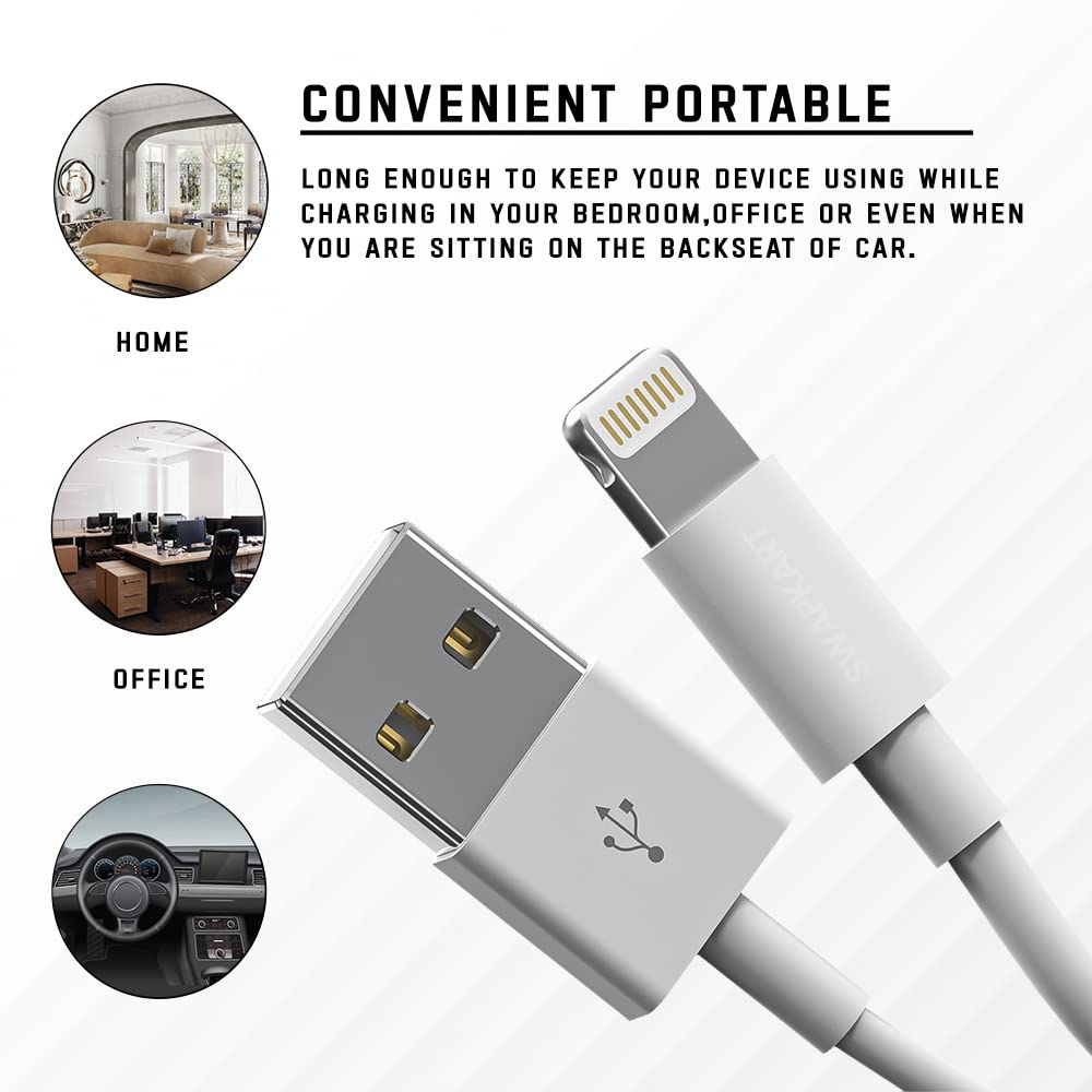 Premium 6ft Fast Charging USB Cable for iPhone 6/7/8/X/11/12/13 Pro Max & iPad - High Speed Sync & Power Delivery - Durable Nylon Braided Cord for Home, Office & Travel (White)
