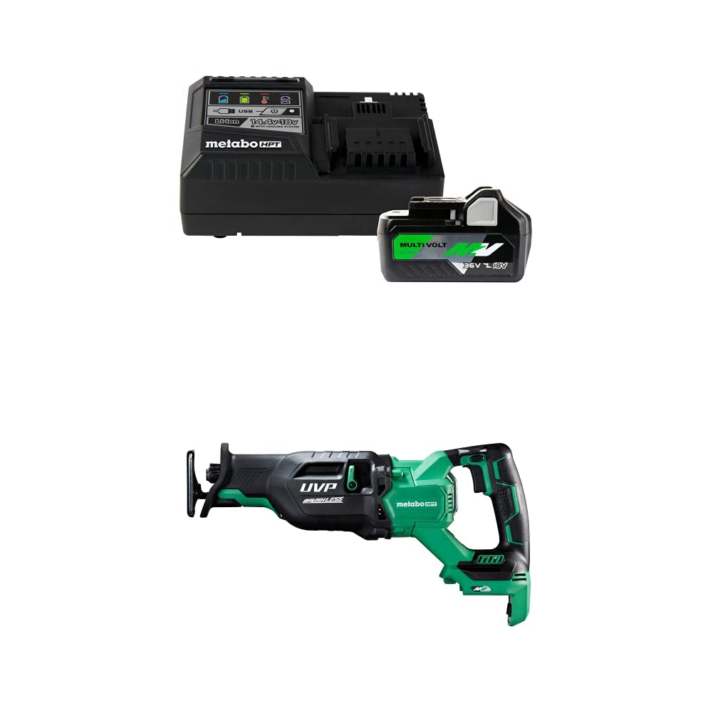 Metabo HPT UC18YSL3B1M 36V/18V MultiVolt Cordless Battery & Fast Charger Kit with 36V Reciprocating Saw (Tool Only) - Perfect for Construction, Woodworking, and DIY Home Projects