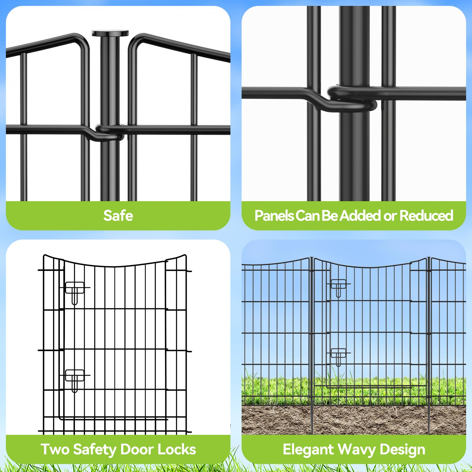 INJOPEXI 12-Panel Decorative Metal Garden Fence - 23.6ft Length × 30in Height, Includes 11 Panels + 1 Gate | No Dig Rustproof Animal Barrier for Dogs, Rabbits & Pets | Perfect for Outdoor Yards, Gardens & Backyard Protection