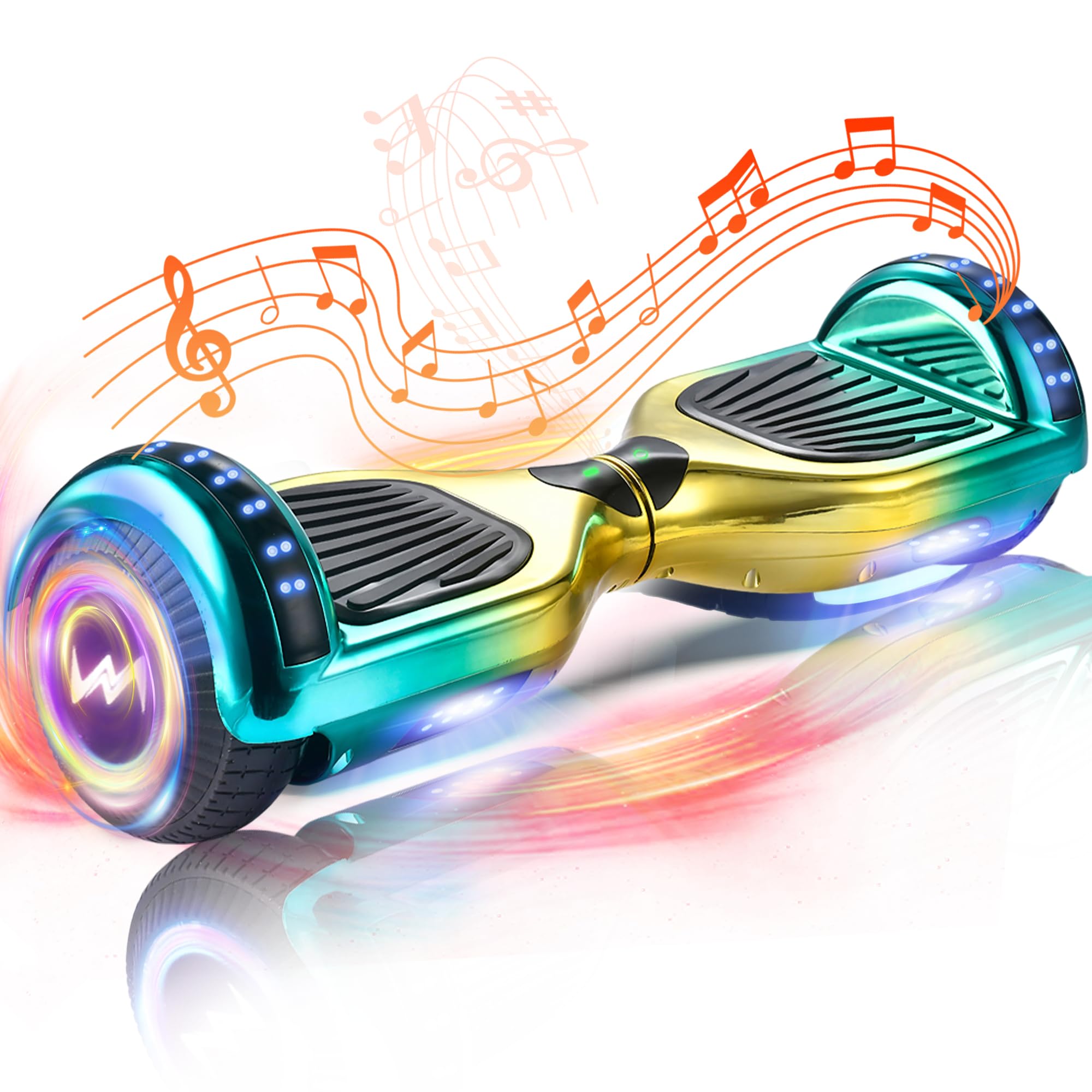 WEELMOTION Chrome Lemon Hoverboard - 6.5 Inch LED Light Up Wheels with Bluetooth Speaker & Vibration Effects, UL2272 Certified (Includes Free Carry Bag) - Perfect for Kids & Teens Outdoor Fun, Commuting, and Birthday Gifts