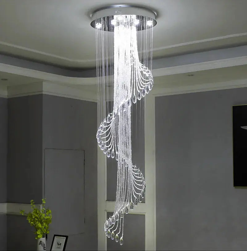 Modern Spiral Crystal Staircase Ceiling Chandelier - Elegant Lighting Fixture for Dining Room, Living Room & Entryway - Dimmable LED Chandelier for Home Decor & Wedding Venues