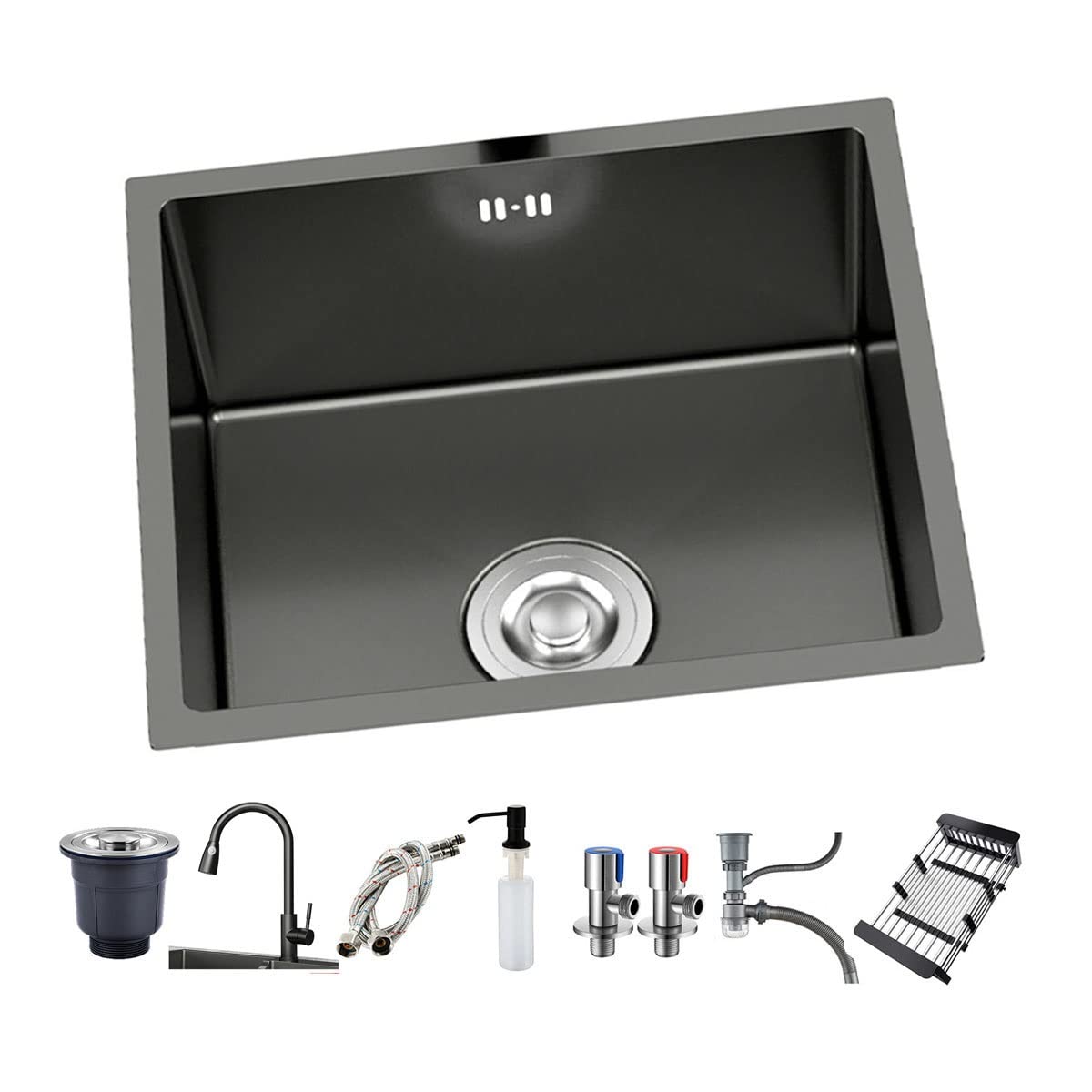 Stainless Steel Undermount Kitchen Sink with Faucet - Black Single Bowl Bar Sink, Anti-Rust Design (50 x 45cm) - Perfect for Small Kitchens, Bars, and RV Use