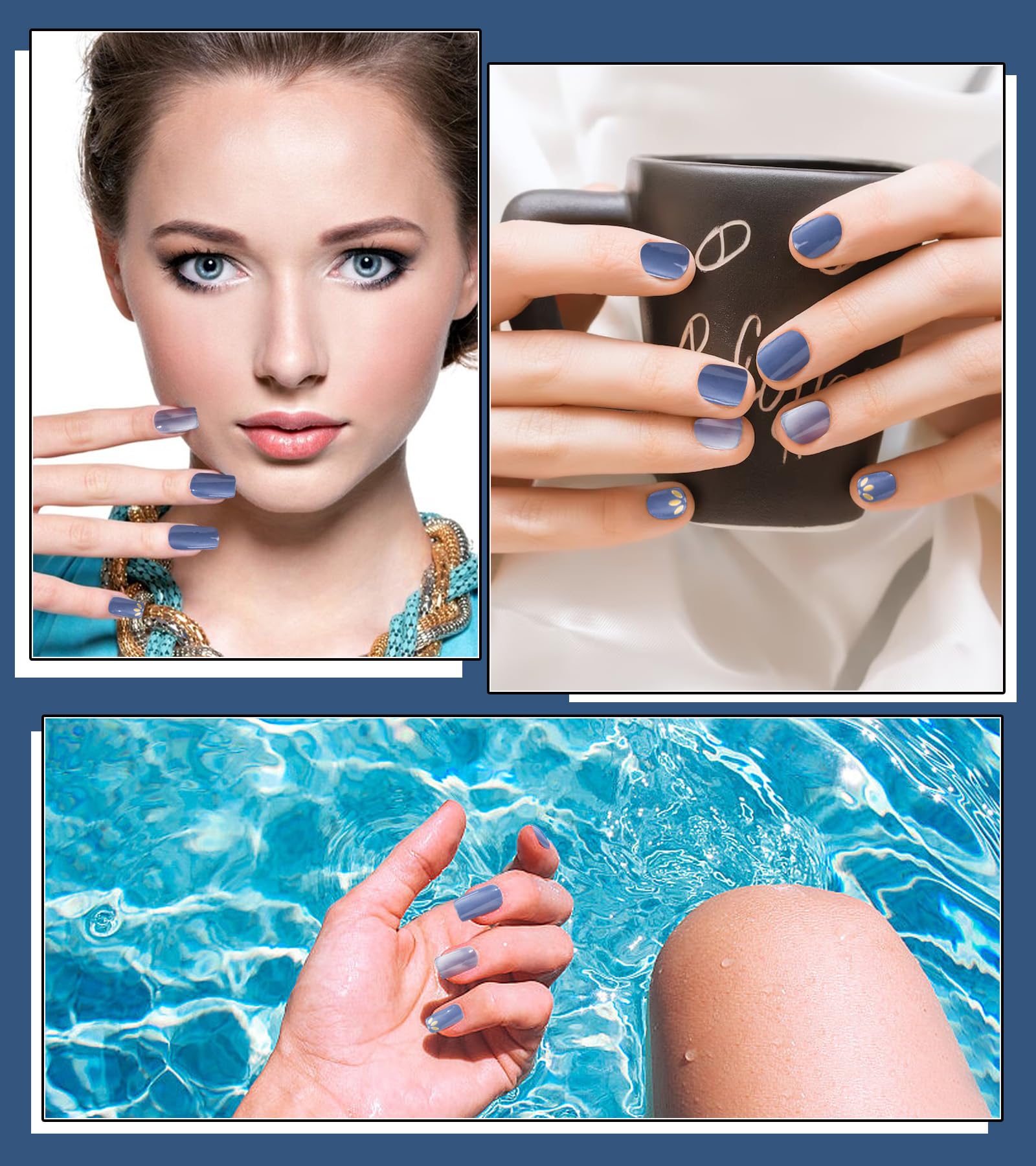 Chiosa 16-Pack UV Gel Nail Polish Strips | Long Lasting Blue Nail Art Stickers with Stencils | DIY Salon Quality Manicure at Home | Perfect for Parties, Weddings & Special Occasions