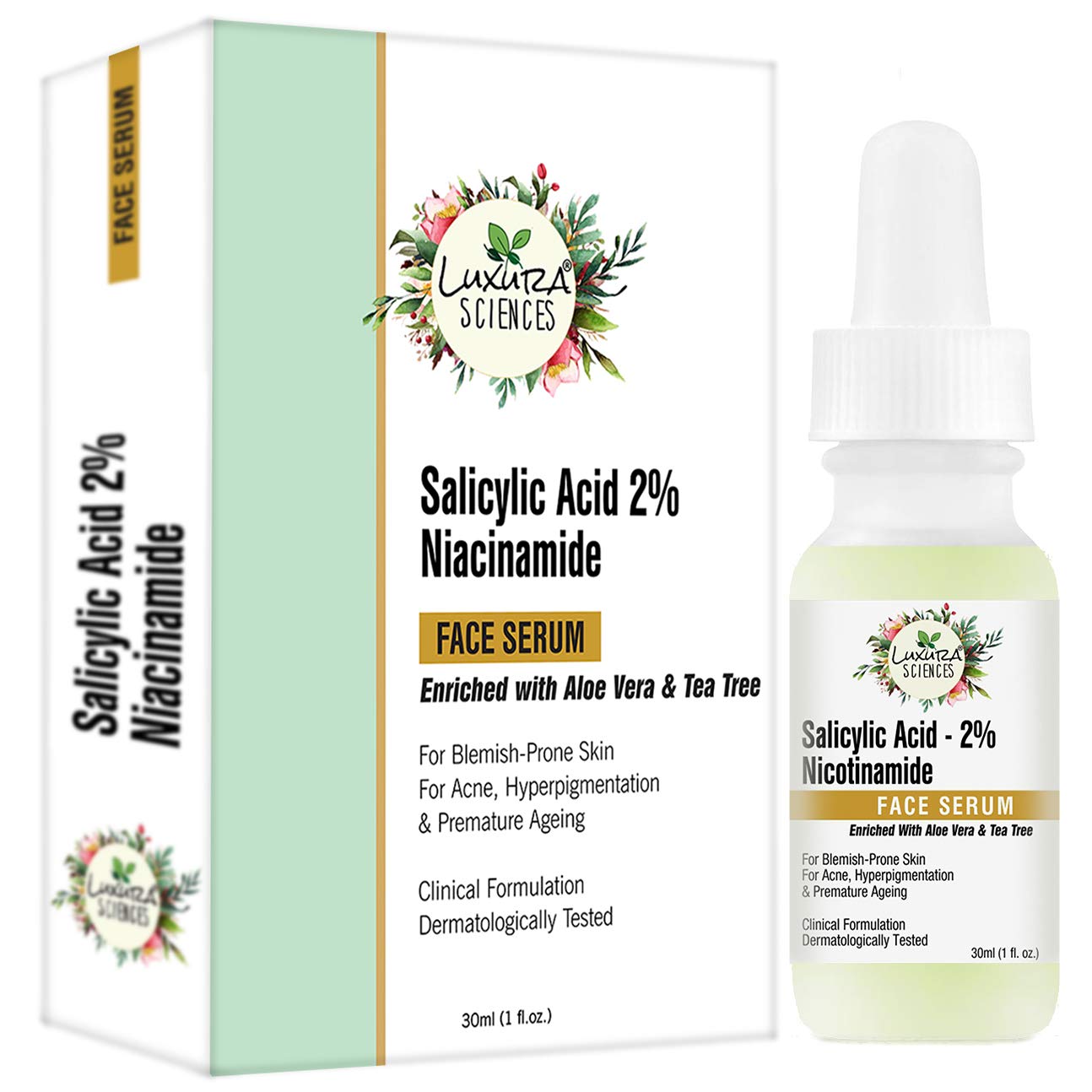 Luxura Sciences 2% Salicylic Acid & Niacinamide Face Serum 30ml - Gentle Exfoliant for Pore Minimizing, Oil Control & Acne Treatment | Improves Skin Elasticity, Reduces Wrinkles | Perfect for Daily Skincare Routine & Blemish-Prone Skin