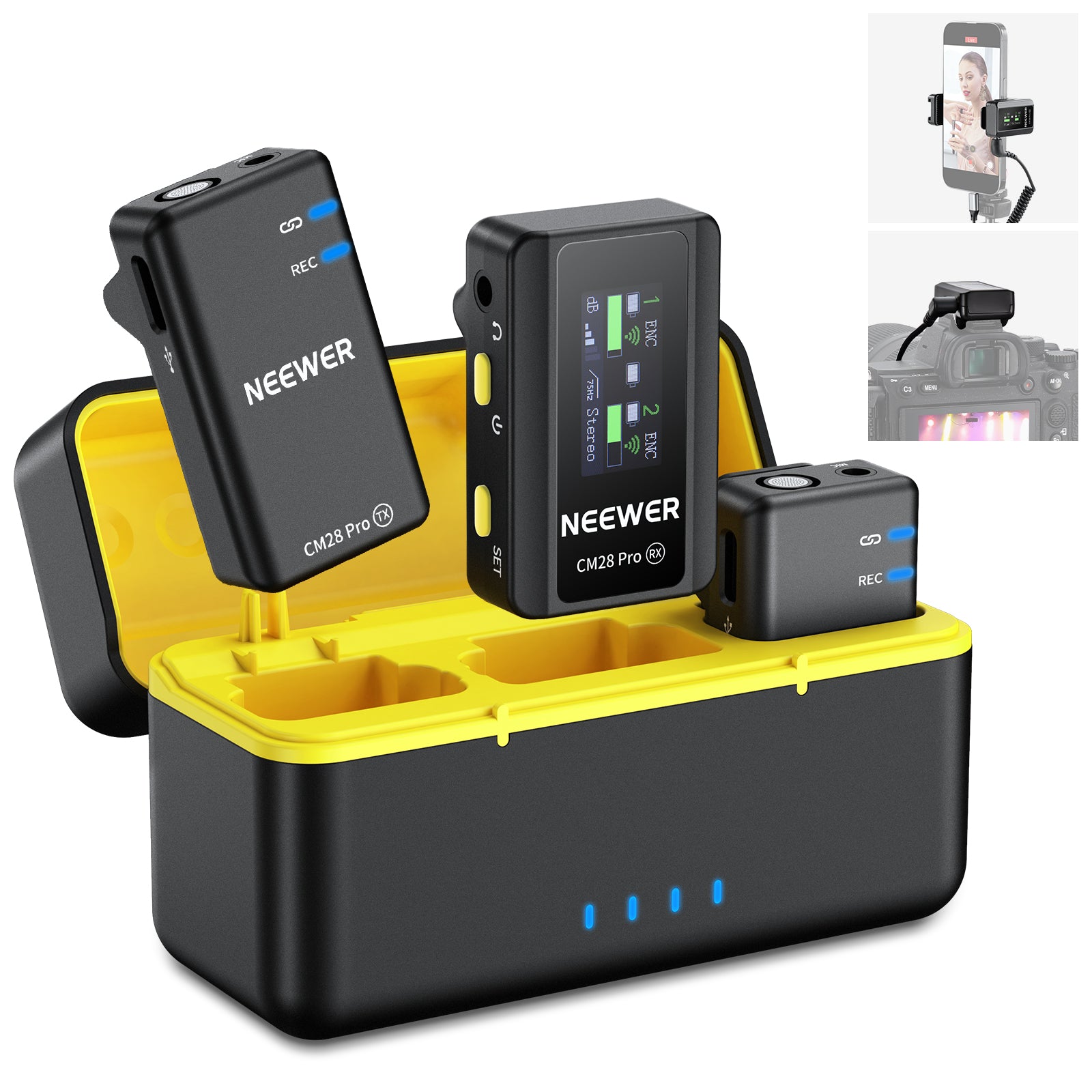 NEEWER CM28 PRO Wireless Lavalier Microphone System with Charging Case - Compact Clip-on Mic for YouTube, Podcasting, Interviews & Live Streaming