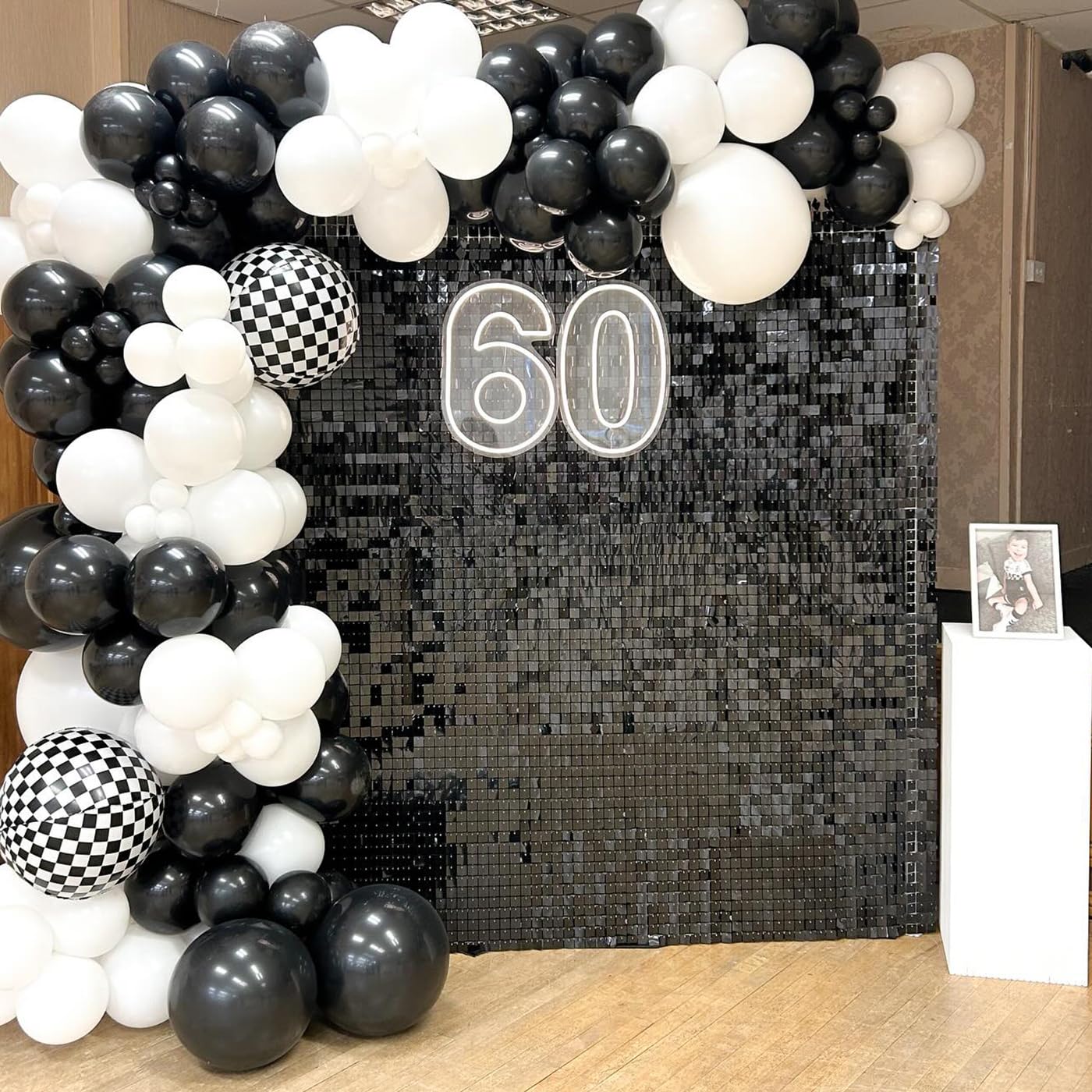 30pcs Black Shimmer Wall Backdrop Panels - Glitter Party Backdrop for Birthday, Disco, Graduation Decorations - Indoor & Outdoor Use - Perfect for Events, Photo Booths & Home Decor