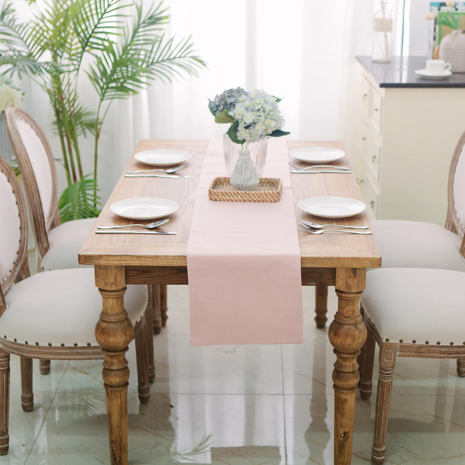 2-Piece Burlap Table Runner Set, 1-Inch Rustic Fabric for Kitchen, Dining, Wedding, Birthday Party, Baby Pink – Perfect for Home Decor and Special Events
