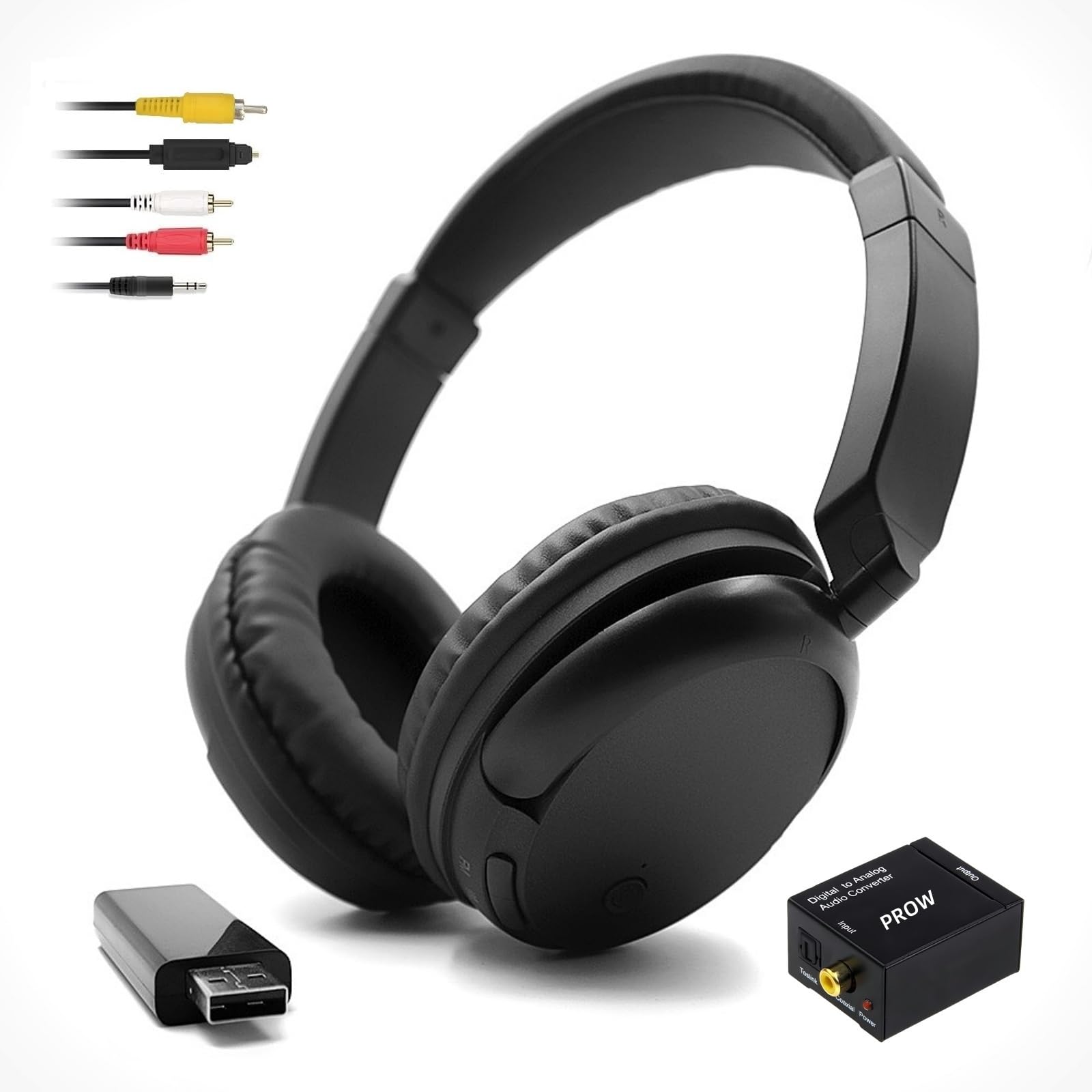 PROW Wireless TV Headphones with USB Transmitter | Bluetooth 5.3 Headset for Seniors & Elderly | No Audio Delay | 30H Battery Life | Comfortable Over-Ear Design | Perfect for Watching TV, Movies & Relaxing at Home