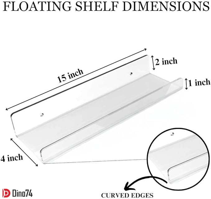 Clear Acrylic Shelf Set of 4 - Floating Wall Shelves for Home Decor, Kids Room Storage, Toy Display & Book Organizer - Perfect for Living Room, Kitchen, Nursery & Office Organization