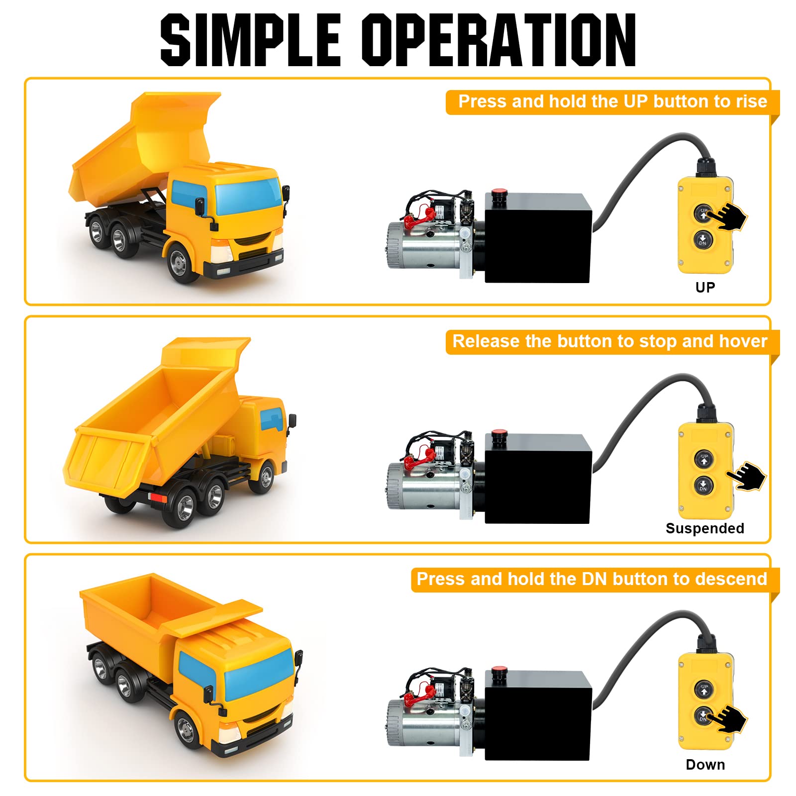 DC HOUSE Electric Hydraulic Pump Unit with Metal Reservoir for Dump Trailer - Double Acting 10 Quart | Heavy Duty Hydraulic System for Dump Trailers, Construction Equipment & Farm Machinery