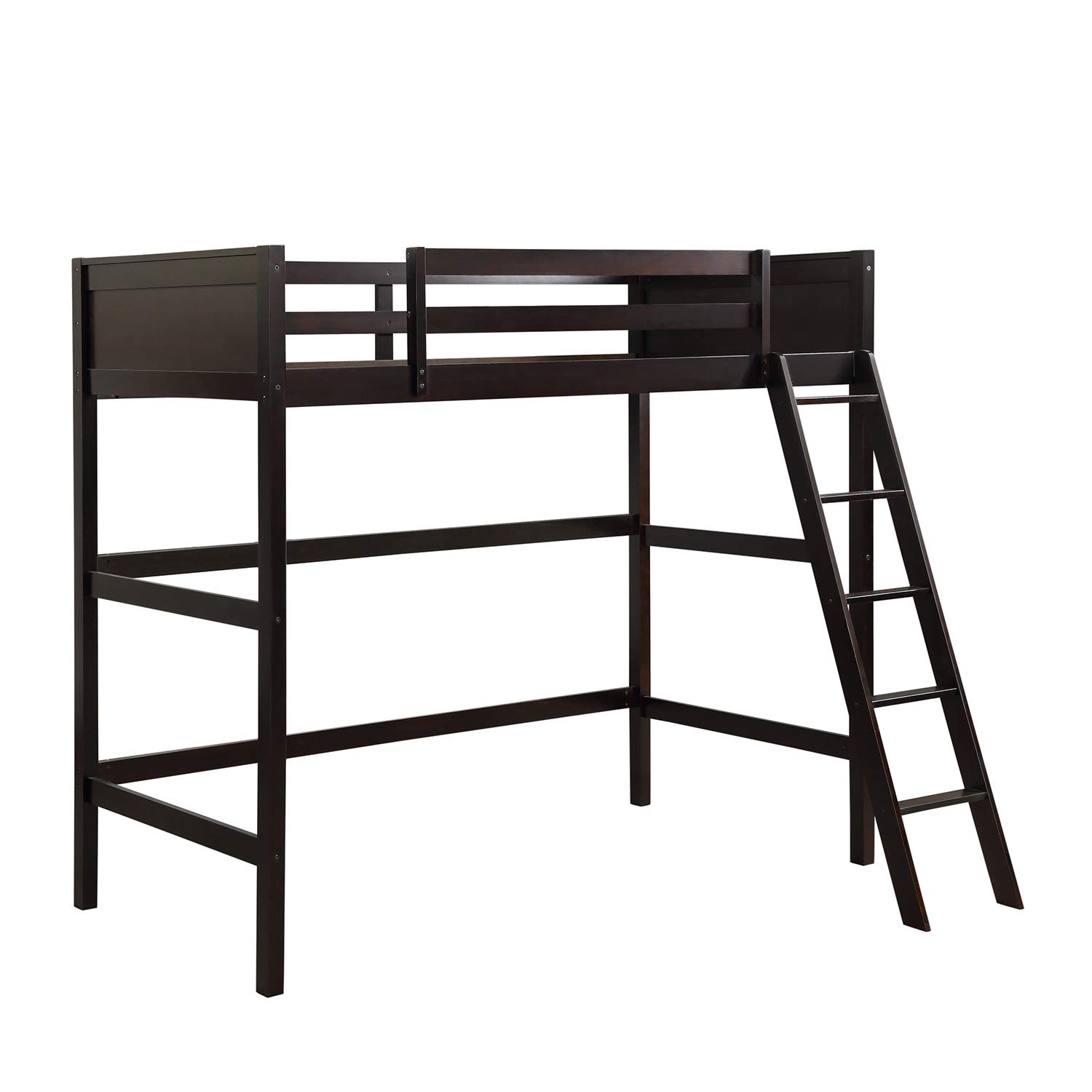 Merax Twin Loft Bed with Ladder & Guardrail - Solid Wood Twin Size Loft Bed Frame for Kids & Teens - Space-Saving Espresso Finish - Perfect for Small Bedrooms, Dorms & Kids' Rooms