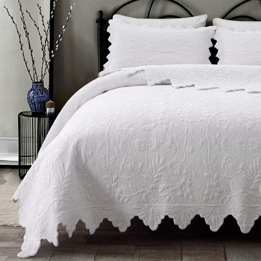 Brandream 5-Piece White Quilt Set King Size - 100% Cotton Luxury Farmhouse Bedding Coverlet & Quilted Bedspread - Perfect for Master Bedroom, Guest Room & Cozy Farmhouse Decor
