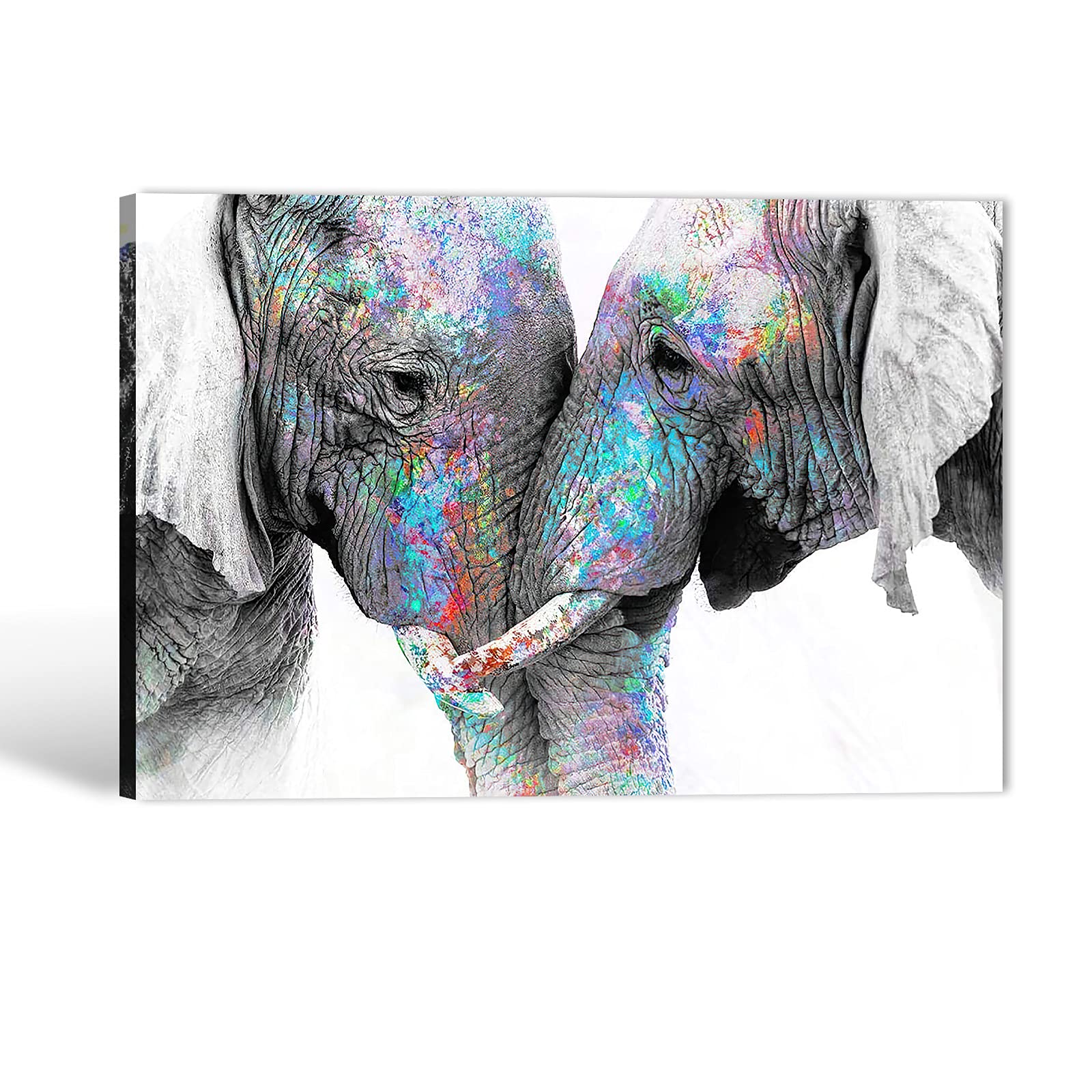 Colorful Elephant Canvas Wall Art - 32x48 Inches Animal Art Poster for Living Room & Bedroom Decor, Perfect for Couples Gift & Home Decoration | Vibrant Elephant Painting for Wall Décor, Nursery, Office & Wedding Present