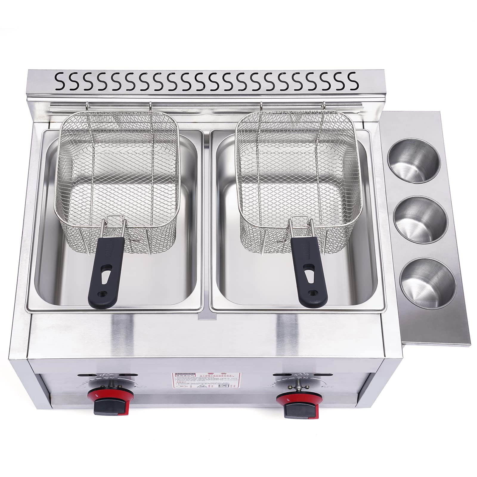 6L x 2 Commercial Stainless Steel Gas Deep Fryer with Dual Baskets - Professional Countertop Deep Fryer for Restaurants, Fast Food & Home Use - Perfect for Frying Chicken Wings, French Fries, Donuts & More (US Stock)