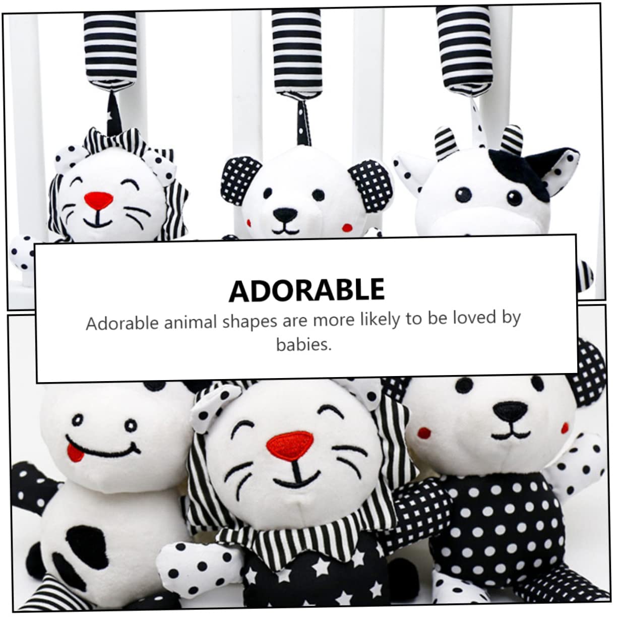 FAVOMOTO 6-Piece Rattle Bell Animal Stroller Toys - Hanging Car Seat & Stroller Accessories for Newborns - Soft PP Cotton White Baby Toys for Infants 0-6 Months - Perfect for Strollers, Car Seats & Playtime