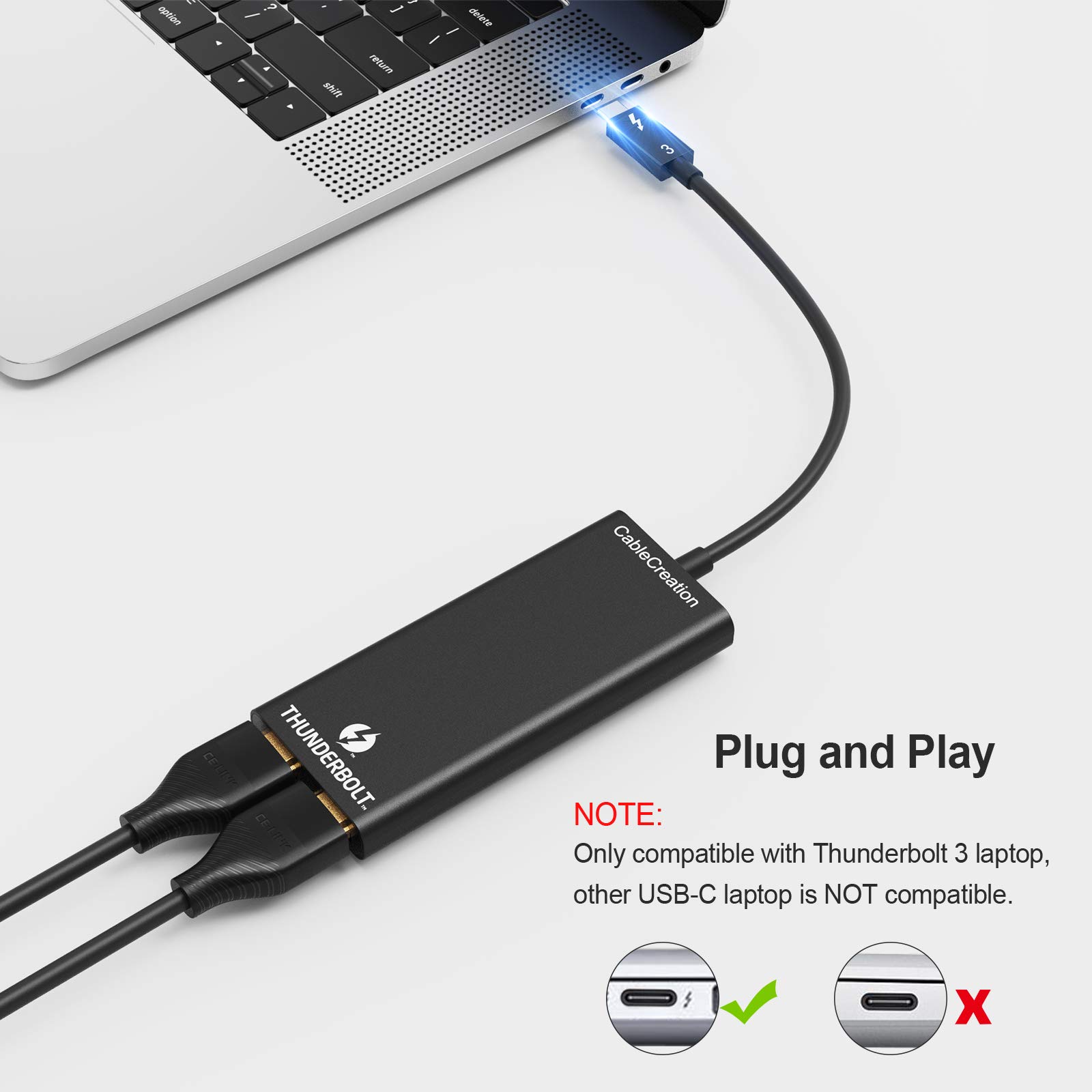 CableCreation Thunderbolt 3 to Dual HDMI Adapter - 4K@60Hz, 40Gbps, USB C to HDMI Converter for Mac & Windows - Extend Dual Monitors for Work, Gaming & Video Editing