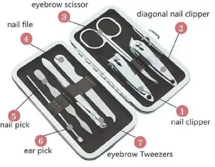 SKENTERPRISES 7-in-1 Professional Manicure Kit - Stainless Steel Nail Clipper, Cuticle Nipper, Nail File & More - Complete Nail Care Set for Home & Salon Use - Perfect for Travel, Gifts & DIY Manicures