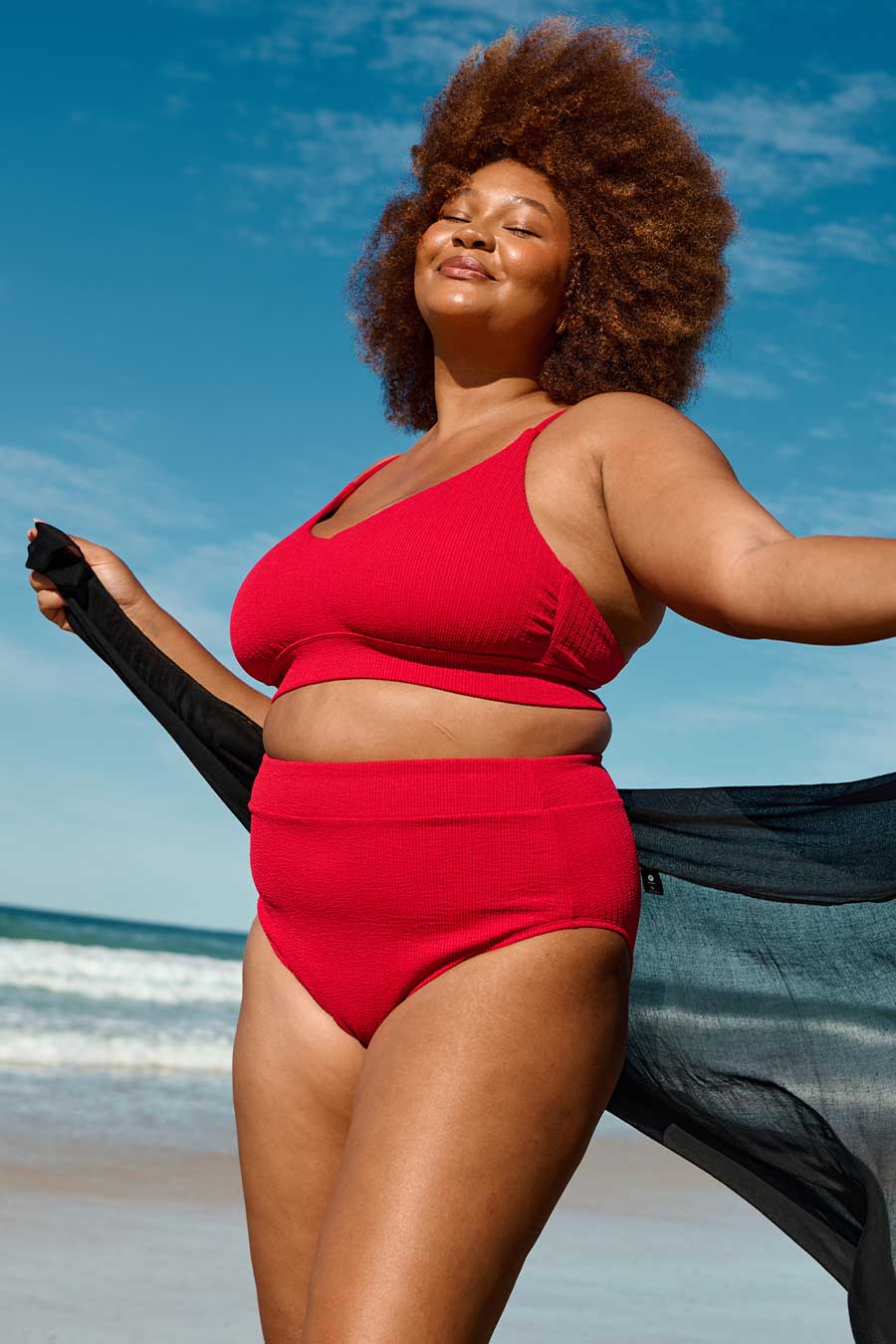 Byron High Waisted Bikini Bottom - Red Textured Swimwear for Women | Beach, Pool & Summer Vacation Essentials