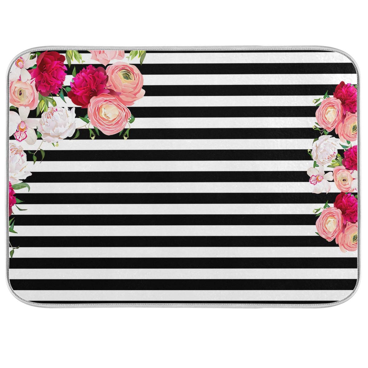 Floral Microfiber Dish Drying Mat 16x18in - Absorbent Kitchen Counter Mat for Dishes & Utensils