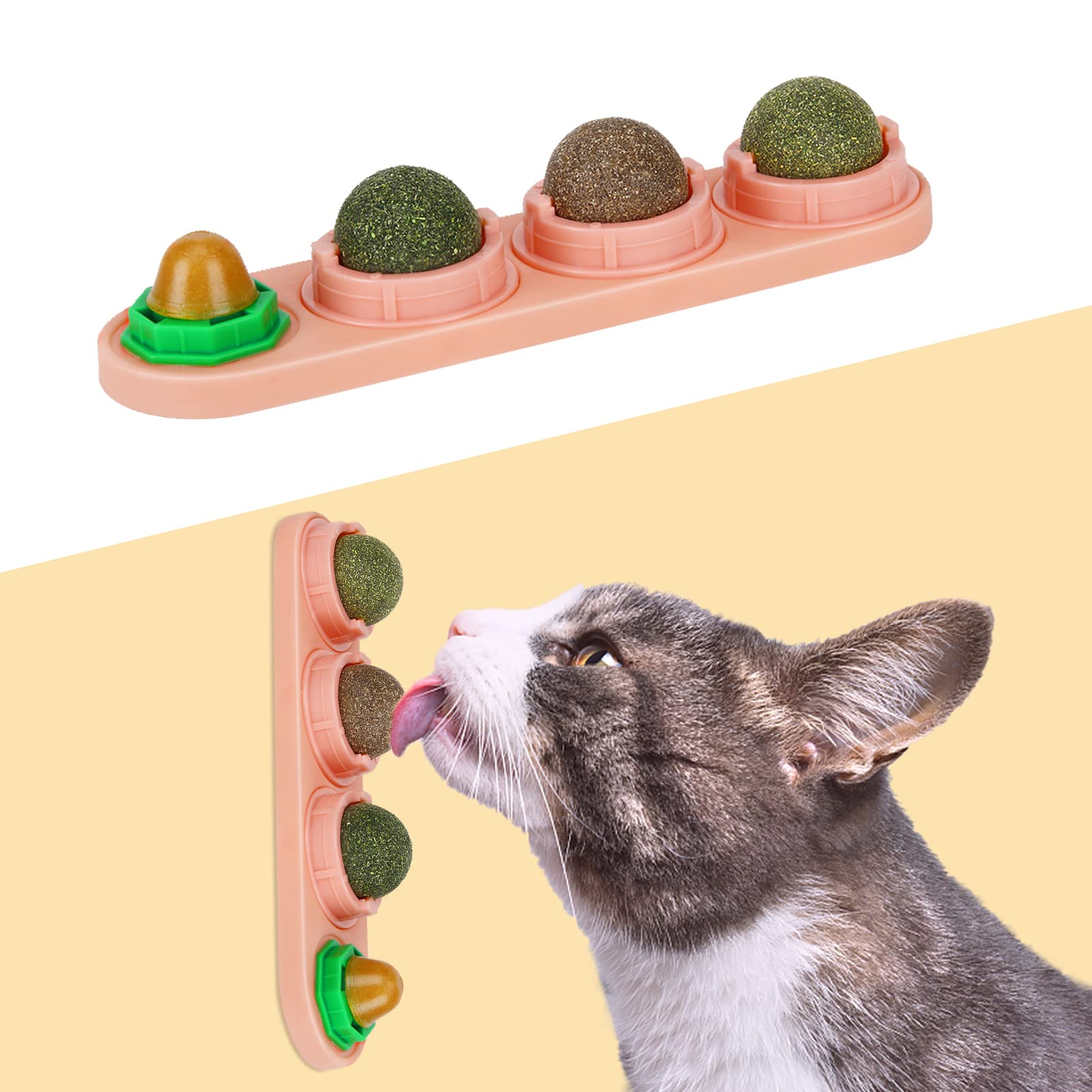 SINROBO 4 Pack Catnip Ball for Cats - Silvervine Balls, Edible Kitty Lick Toys, Safe Healthy Kitten Chew Toys for Teeth Cleaning - Cat Wall Treats (Pink) - Perfect for Playtime, Training & Dental Care