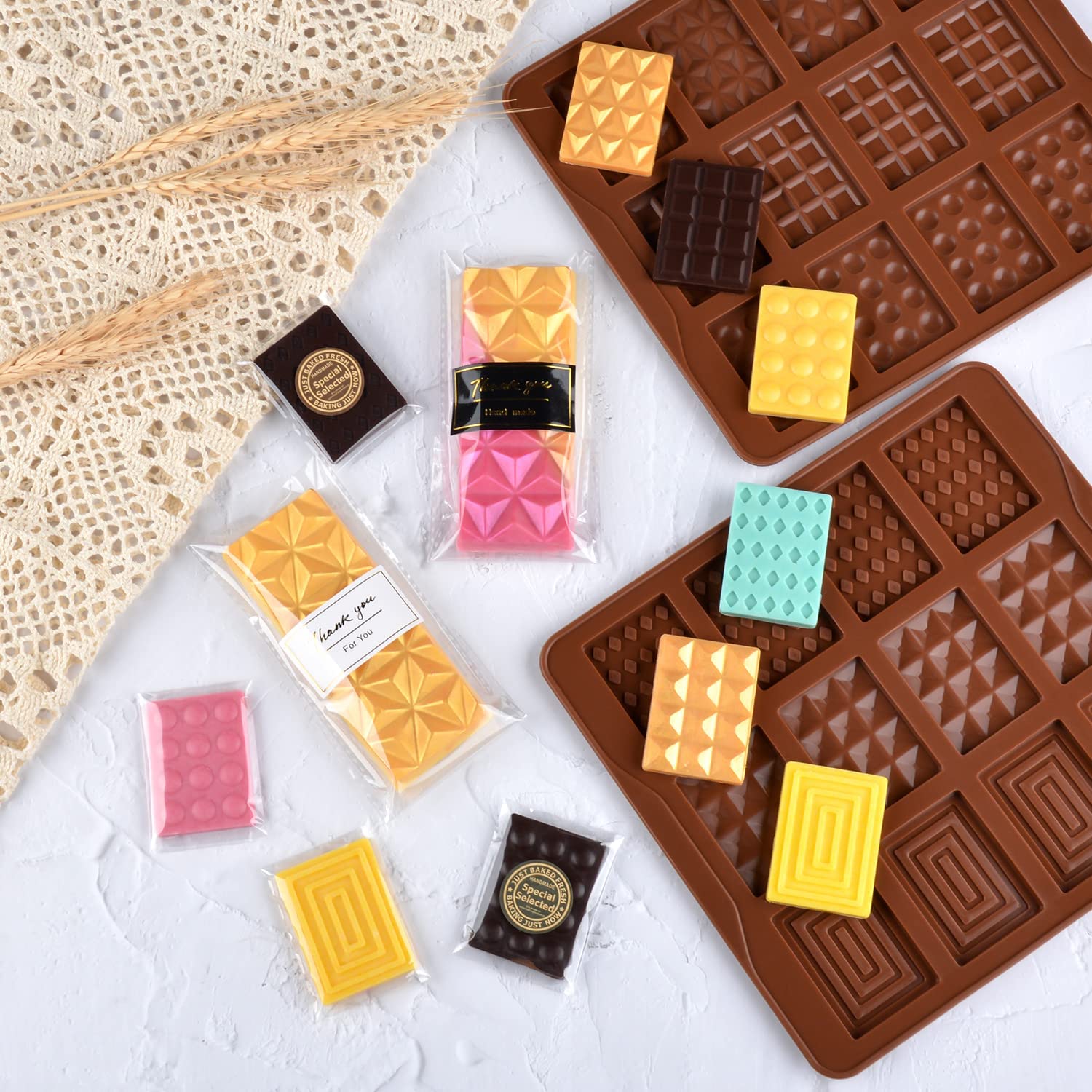 4-Piece Silicone Break Apart Candy Molds Set - Mini Chocolate Bar & Wax Melt Molds (A+B) for DIY Candy Making, Baking & Home Crafts - Perfect for Valentine's Day, Birthday Parties & Holiday Treats