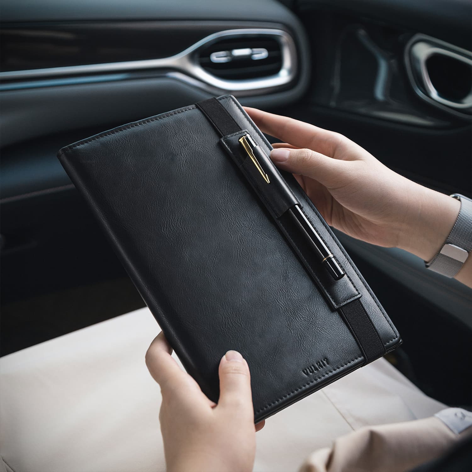 VFP100 Car Registration & Insurance Holder - Leather Tri-Fold Vehicle Document Organizer for Glove Box - Stores Car Keys, IDs & Essential Papers - Perfect for Road Trips & Daily Commuting