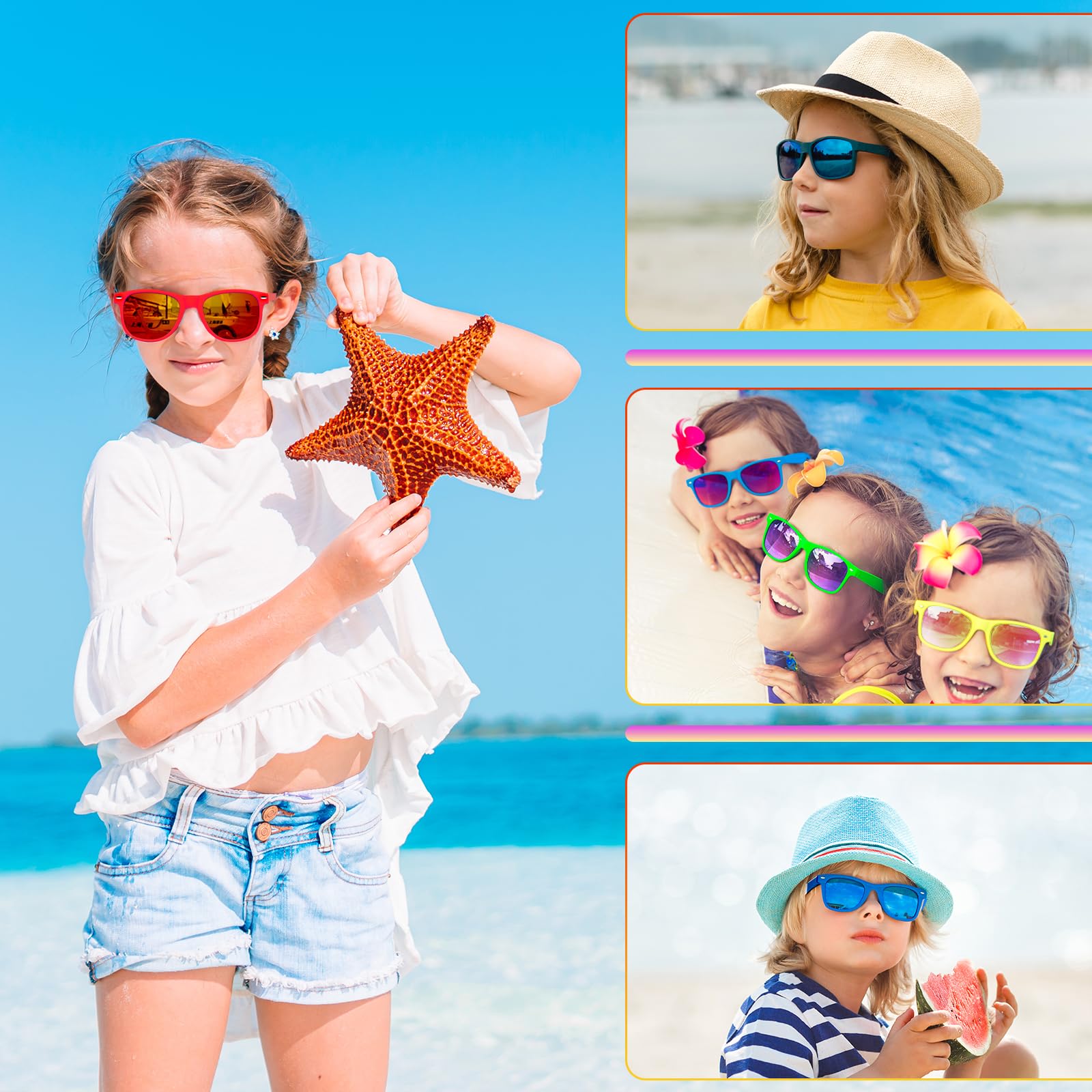 60 Pcs Kids Sunglasses Bulk - Neon Party Sunglasses for Boys & Girls Age 3-8, Summer Pool Beach Party Favors, Birthday Gifts & Outdoor Activities - Perfect for Birthday Parties, Pool Parties, Beach Outings & Summer Events