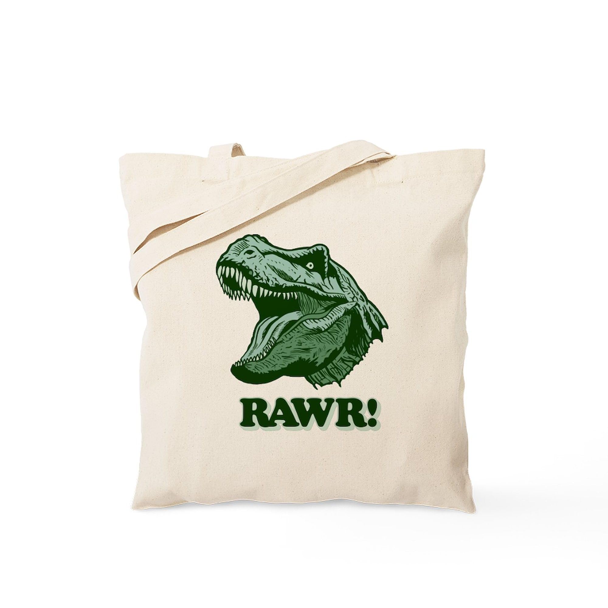Dinosaur T-Rex RAWR Canvas Tote Bag - Eco-Friendly Reusable Shopping Bag for Groceries, Beach & Work