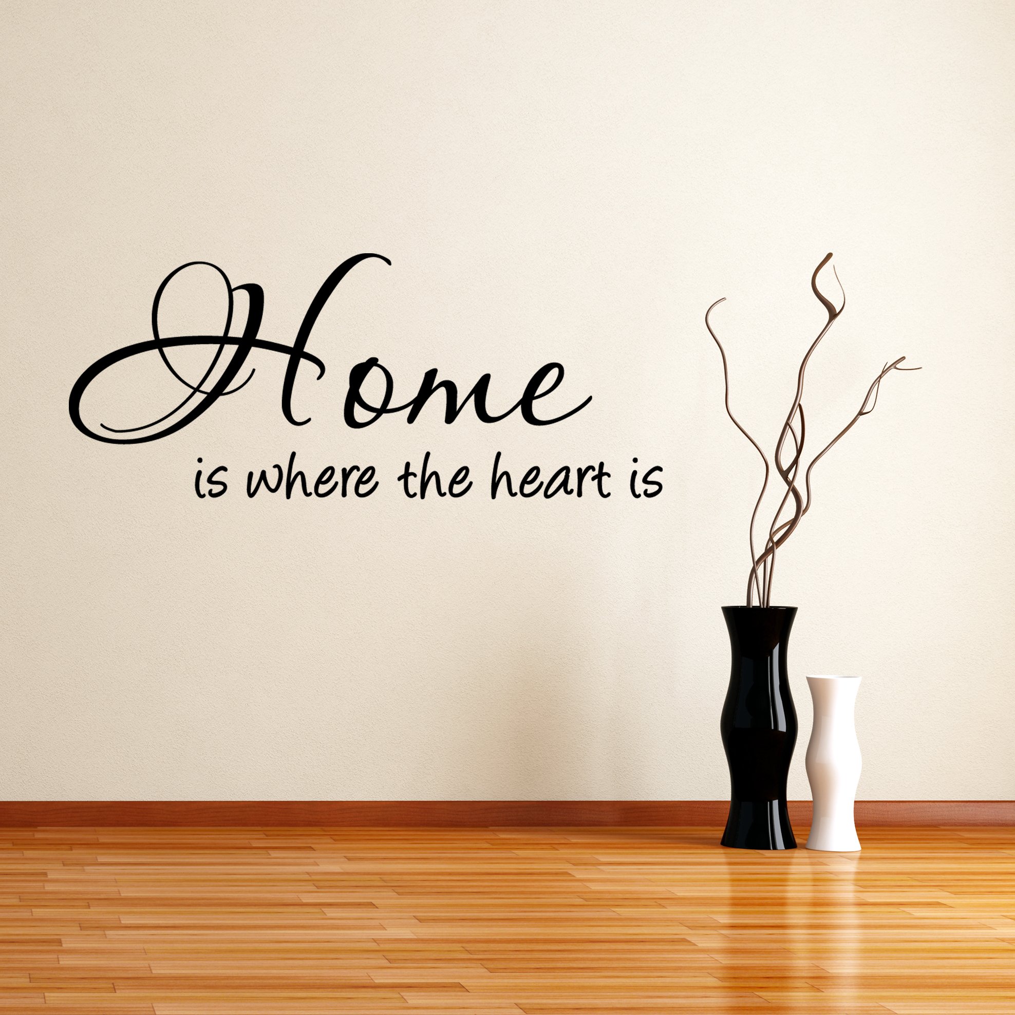 Home is Where The Heart is Quote Vinyl Wall Decal Sticker - Removable Home Decor Art in Dark Gray (35in x 14in) - Perfect for Living Room, Bedroom & Nursery Wall Decor