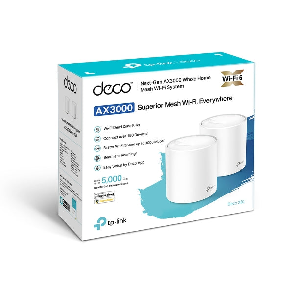 Deco X60 AX3000 Whole Home Mesh Wi-Fi 6 System (2 Pack) - High-Speed Seamless Coverage for Large Homes & Offices | Perfect for Streaming, Gaming & Smart Devices