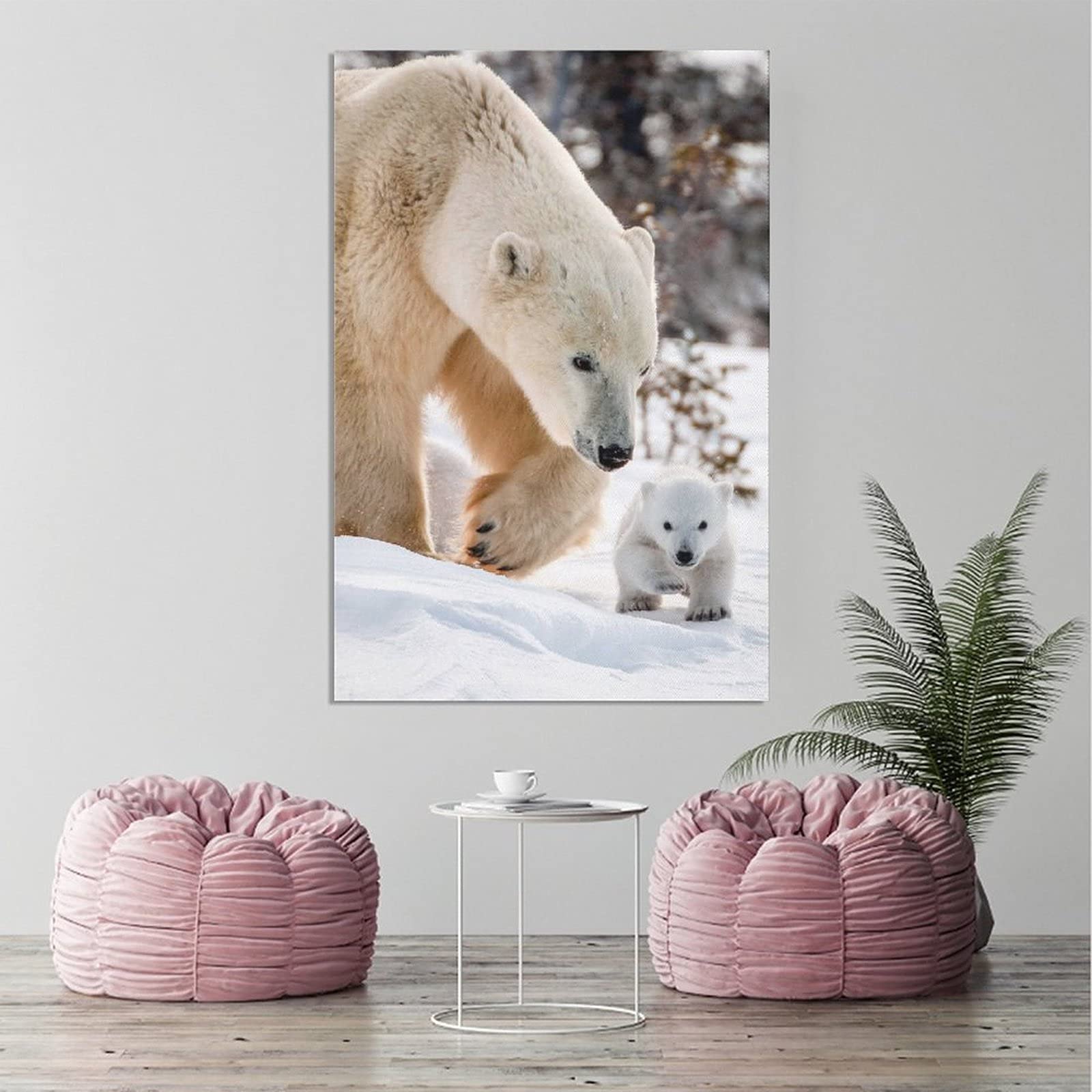 Polar Bear and Cubs Emerging from Den Canvas Wall Art - Wildlife Nature Poster for Living Room, Bedroom & Office Decor - Perfect Gift for Animal Lovers