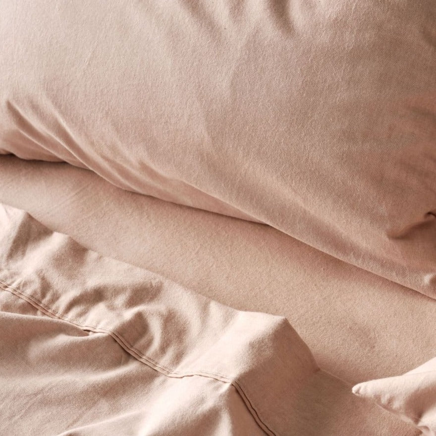 Premium Flannelette Plain Dyed Pink Salt Sheet Set - Soft & Cozy 100% Cotton Bedding by LINEN HOUSE for Winter Warmth & Comfortable Sleep