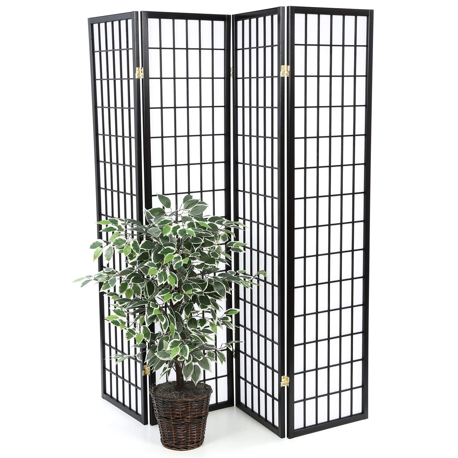 Black 4-Panel Asian Shoji Room Divider Screen - Handmade Bamboo & Rice Paper Folding Partition for Home, Office & Meditation Spaces