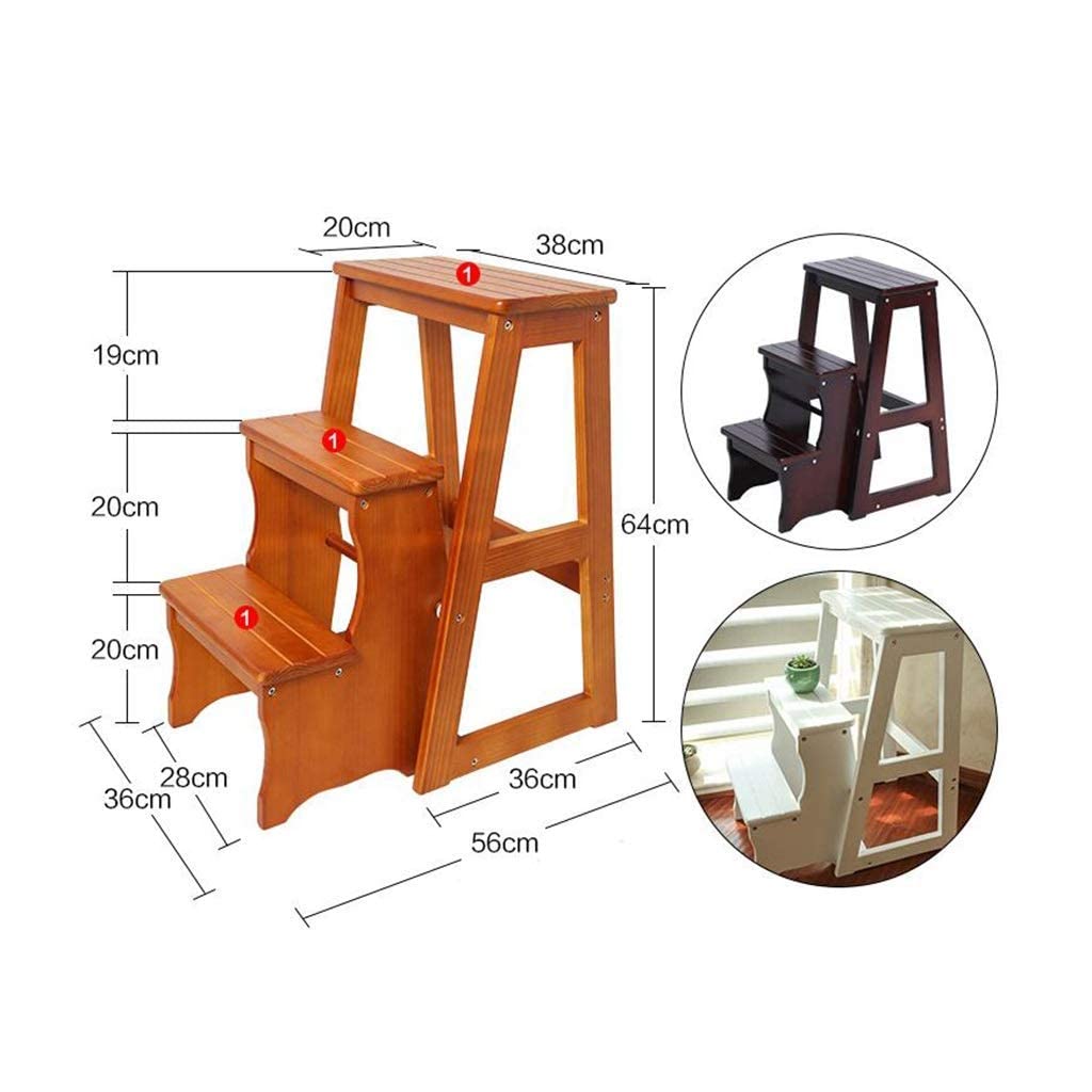 Wooden Folding Step Stool for Kitchen, Adults - Adjustable Ladder Stool with Non-Slip Feet | Multi-Functional Step Chair for Home, Office, Bathroom & Display Shelving | Perfect for Reaching High Cabinets, Organizing & Decorating