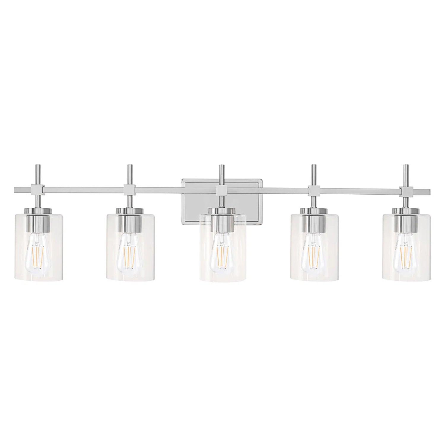 Jasper Modern 5-Light Bathroom Vanity Light Fixture - Brushed Nickel & Black with Clear Glass Shades - Perfect for Bathroom, Powder Room, and Dressing Room Lighting