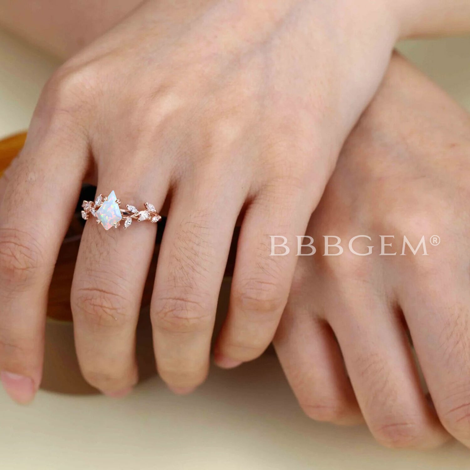 White Opal Engagement Ring - Kite Cut Cluster Leaf Vine Bridal Bypass Ring for Women | Perfect for Weddings, Anniversaries & Romantic Occasions