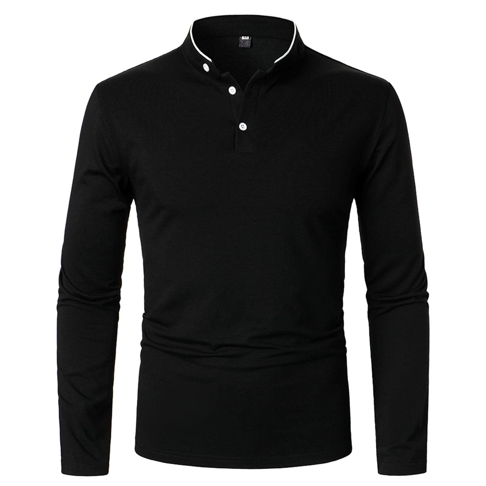 Men's Slim Fit Striped Long Sleeve Polo Shirt - Zip Up Mock Neck Sweater Style Casual & Business Wear for Office, Golf & Outdoor Activities