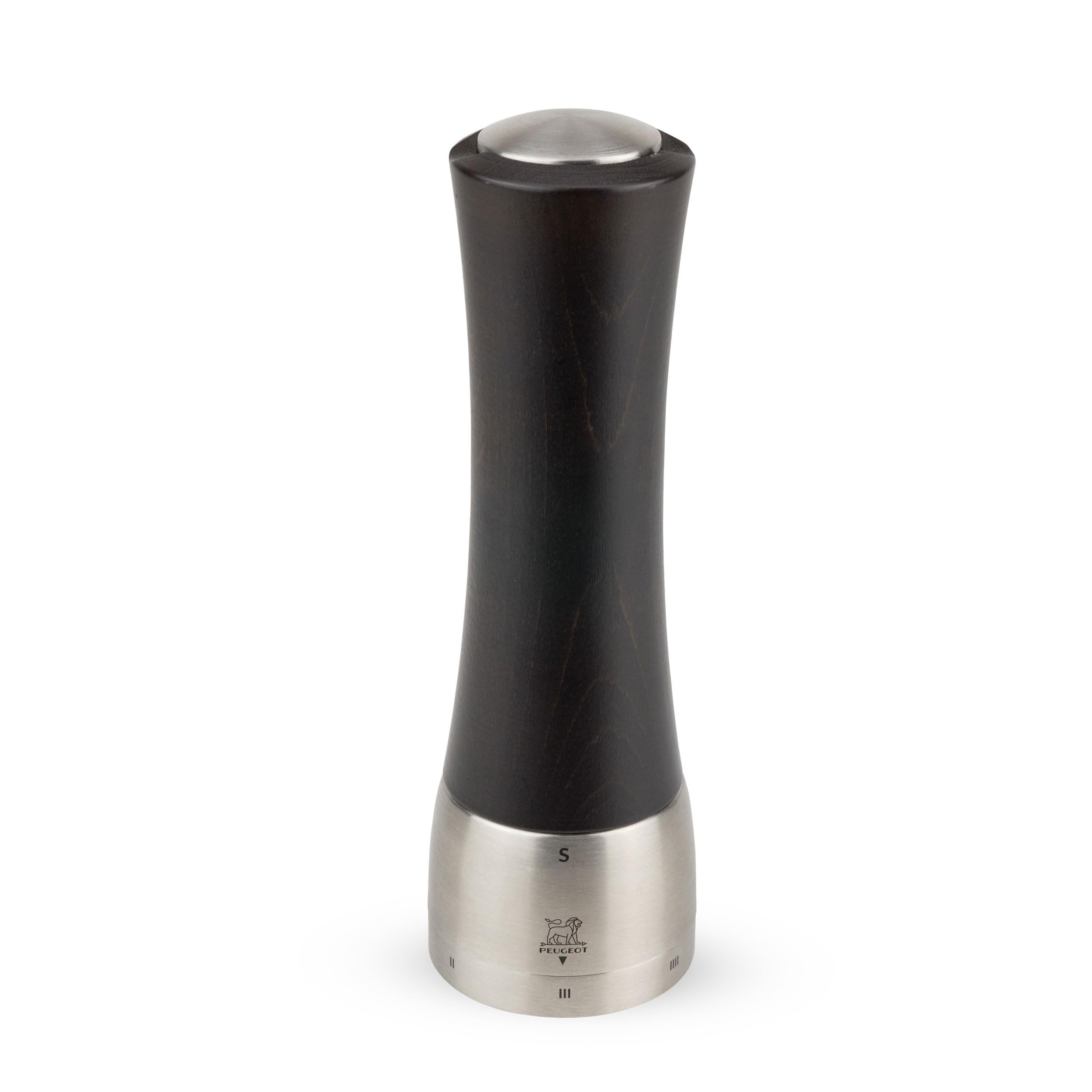 Peugeot Madras u'Select Adjustable Manual Salt Grinder - Stainless Steel & Beechwood Finish - Premium Chocolate Brown - Perfect for Kitchen, Dining Table & Gourmet Cooking
