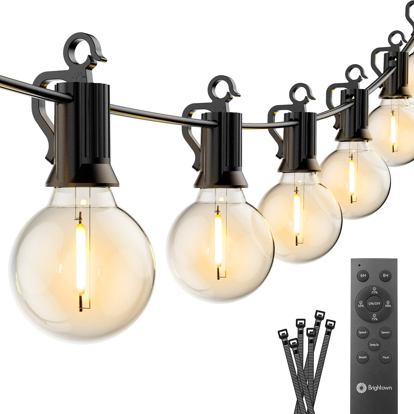 G40 Outdoor String Lights LED 38Ft (28+10) with Remote Control - 16 Shatterproof LED Bulbs (1 Spare) - Waterproof Globe Hanging Lights for Backyard, Pergola, Bistro, Yard, Garden & Patio Decor - E12 Socket 2700K Warm White - Perfect for Weddings, Parties & Outdoor Dining
