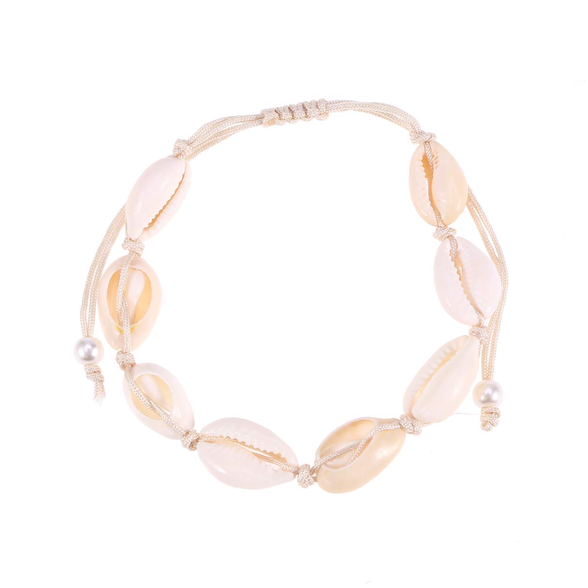 Happyyami Natural Shell Bracelets & Anklets - Adjustable Bohemian Beach Jewelry for Women & Girls - White Seashell Bracelet for Summer, Vacation & Boho Fashion Accessories