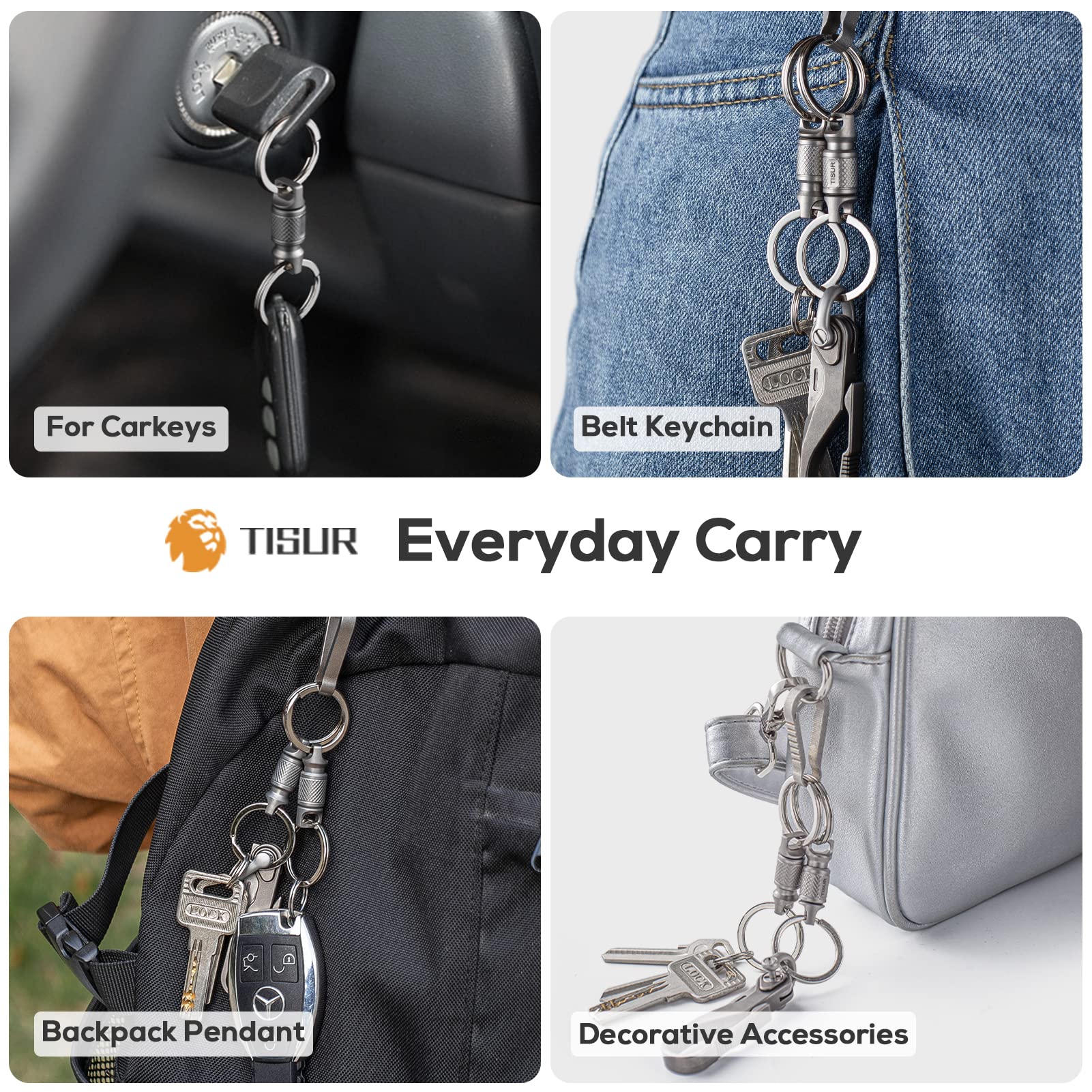 TISUR Titanium Quick Release Keychain - Retractable & Detachable Key Chain Clip with Pull-Apart Key Rings for Men & Women | Perfect for Car Keys, House Keys, and Everyday Carry (EDC) Accessories