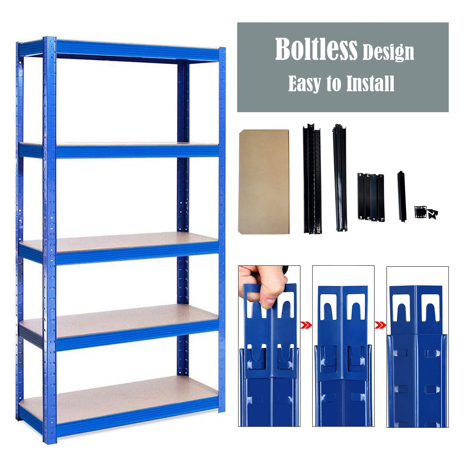 59 Inch Heavy Duty 5-Tier Adjustable Storage Shelving Unit - Metal Steel Frame with MDF Boards, 386lbs Capacity per Shelf (27.5