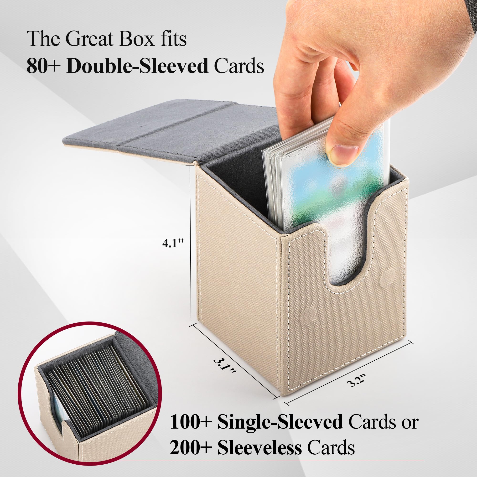 Premium MTG Card Deck Box - Holds 100+ Single Sleeved Cards with Microfiber Lining | Leather Trading Card Storage Box Compatible with TCG, Yugioh, Pokemon | Perfect for Game Nights & Card Collection (White)