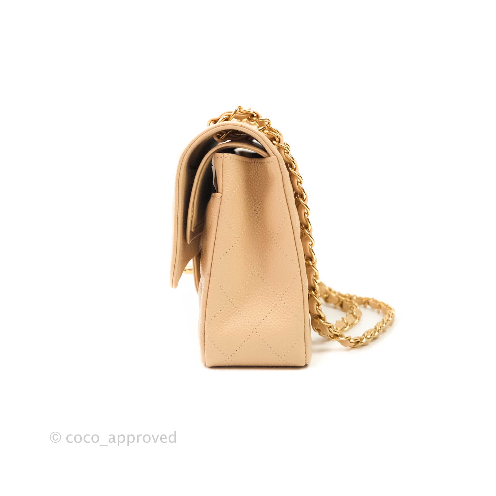Chanel Classic Medium Double Flap Bag in Beige Caviar Leather with Gold Hardware - Luxury Handbag for Women, Perfect for Work, Evening Events & Special Occasions
