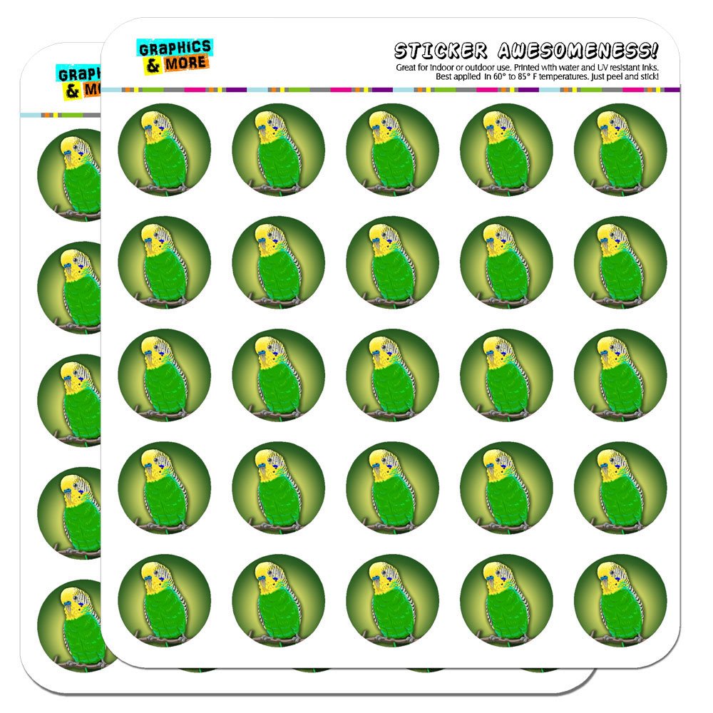 Green Parakeet Budgie Bird 1 Inch Planner Stickers - Opaque Waterproof Decorative Stickers for Scrapbooking, Bullet Journal, Calendar & DIY Crafting
