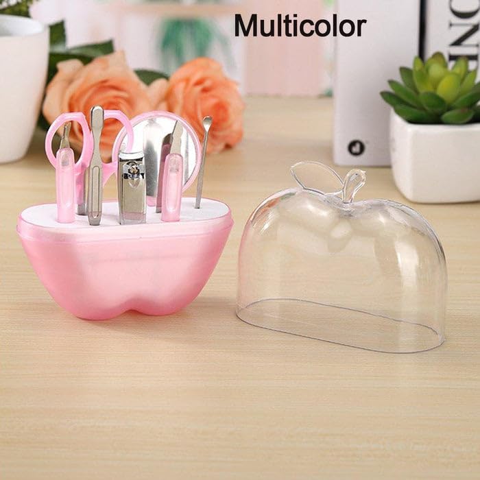 PBG MEGA MART™ 8-in-1 Apple Shaped Manicure Set - Compact Stainless Steel Pedicure Tools with Nail Clippers, Cleaner & Carry Case - Professional Salon Nail Care Kit for Home & Travel Use