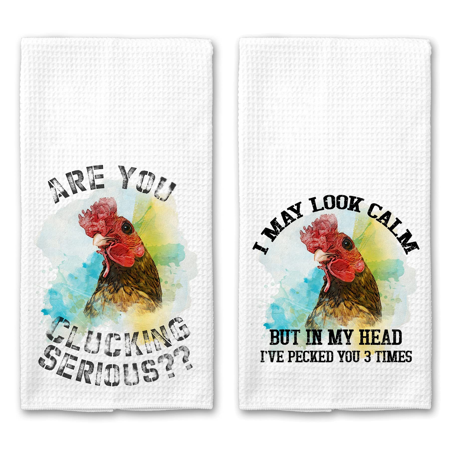 Funny Rooster Chicken Kitchen Towels Set of 2 - Rustic Farmhouse Microfiber Dish Cloths for Drying Dishes, Cleaning Countertops & Farmhouse Decor