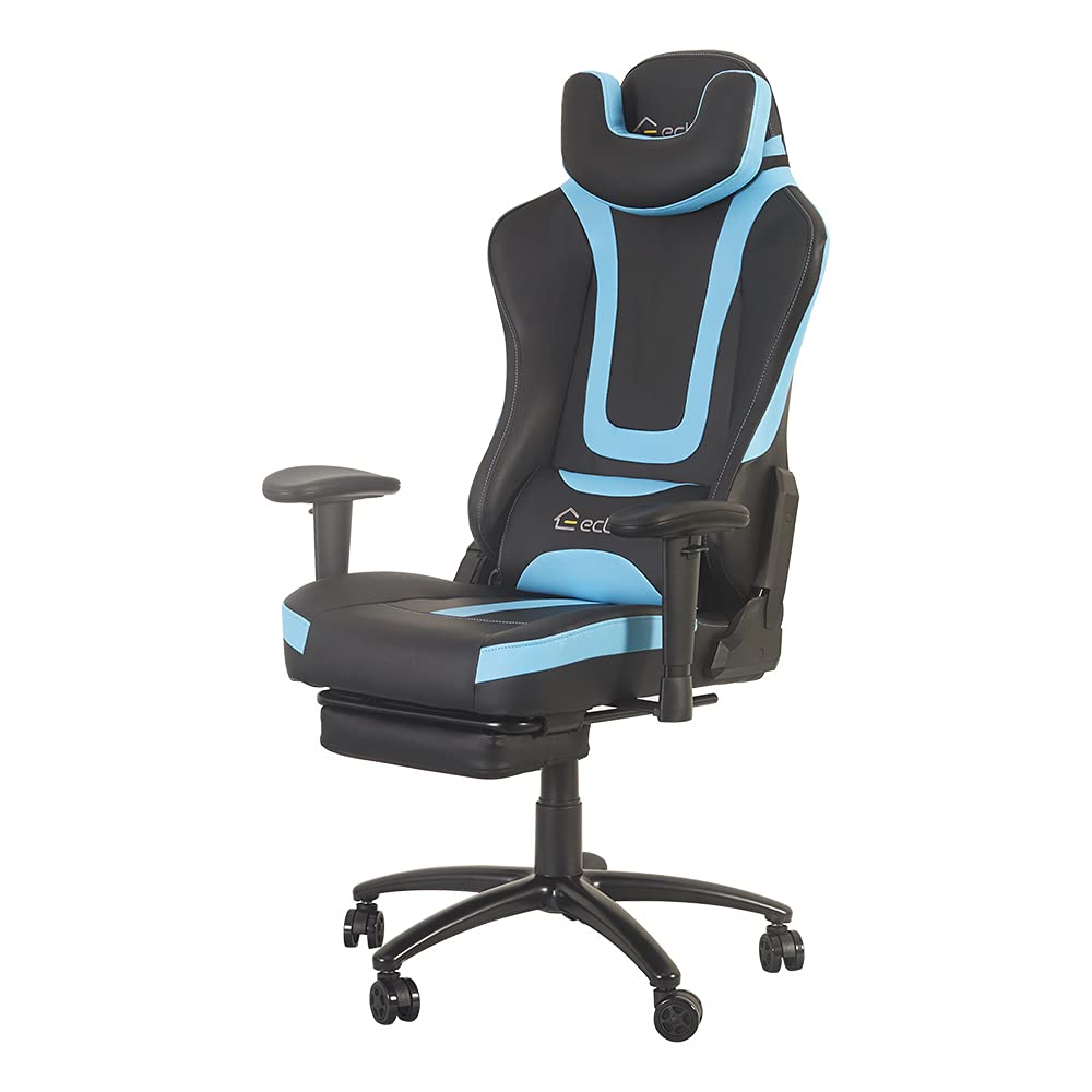 Premium Gaming Chair with Footrest - Ergonomic PU Leather Recliner Office Chair with Remote Control, Adjustable Armrest & Lumbar Support Pillow (Blue) - Perfect for PC Gaming, Home Office & Streaming Setup