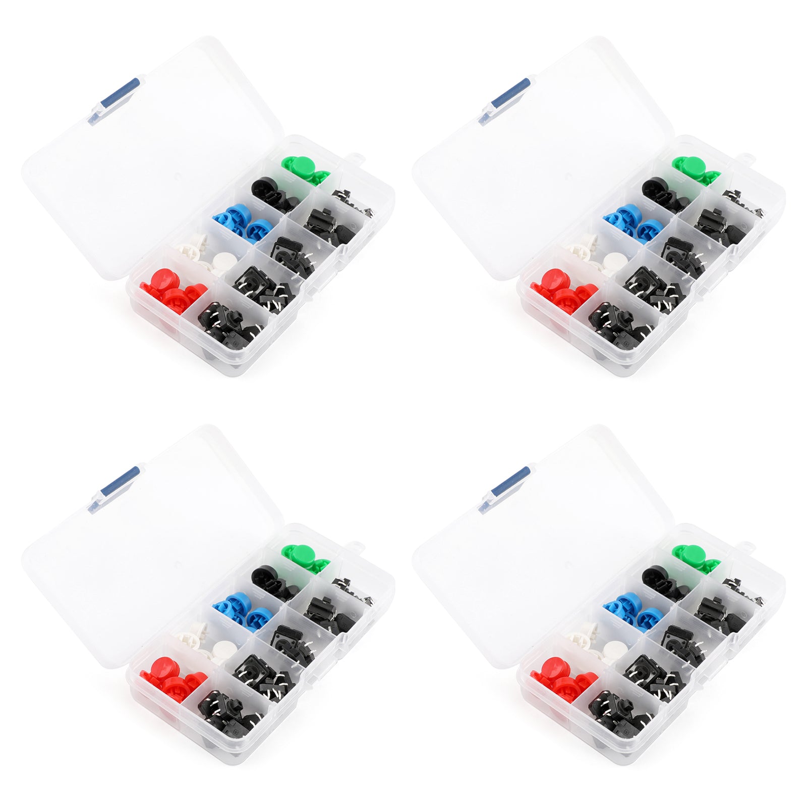100 Pairs Tactile Switches with Round Button Caps - 12x12x7.3mm Micro Switch Kit in 5 Colors for DIY Electronics, Keyboard Repair & Arcade Button Replacement