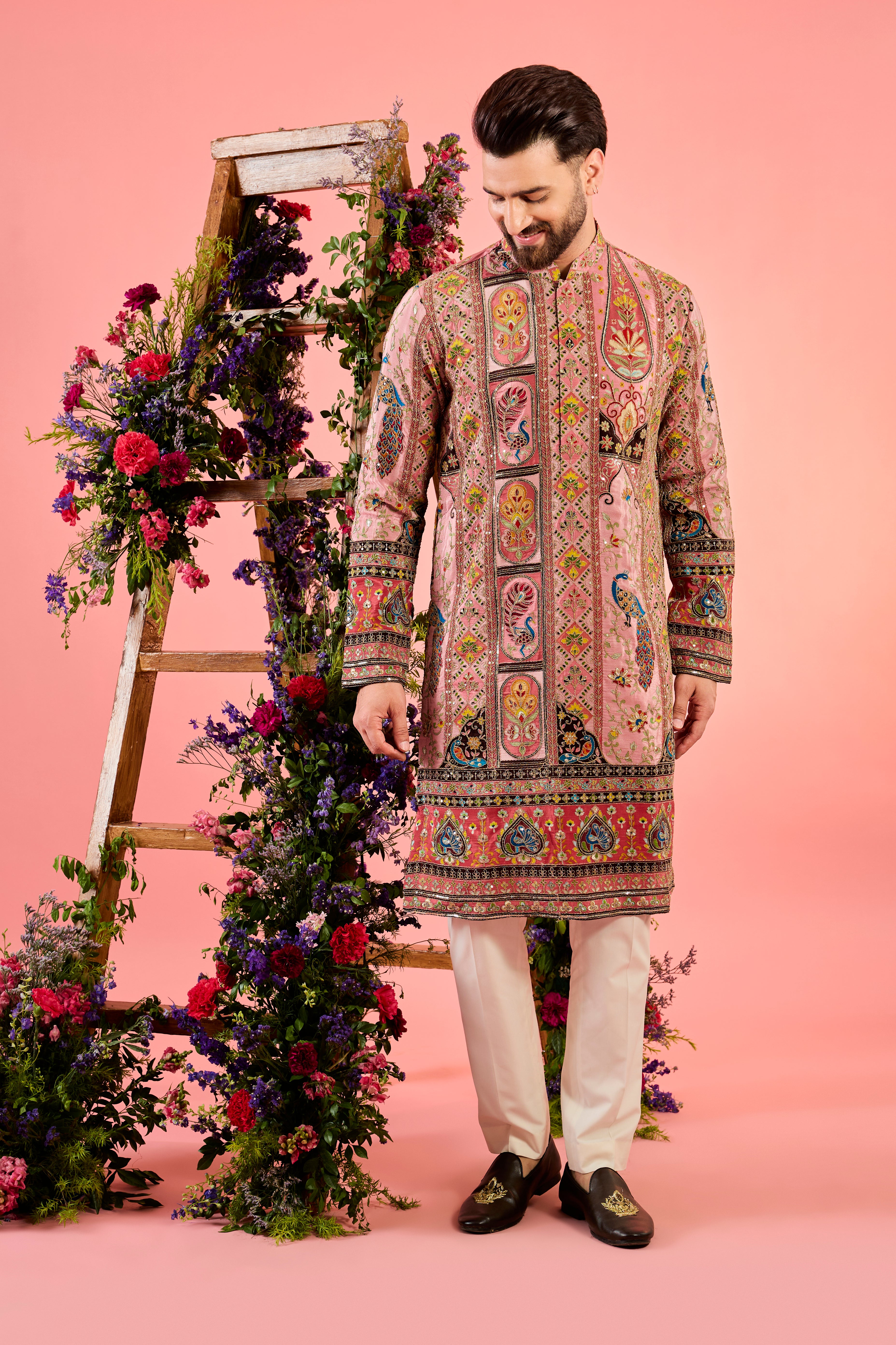 Elegant Pink Chikankari Kurta with Intricate Zari Detailing - Perfect for Festivals, Weddings & Ethnic Occasions